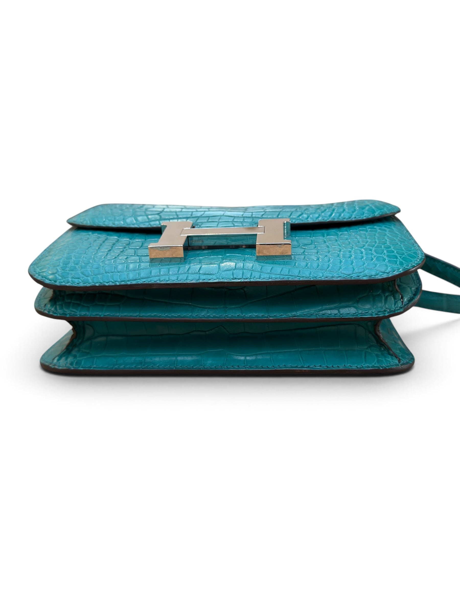 Hermès - Sac Constance 18 Alligator Mat Bleu Paon