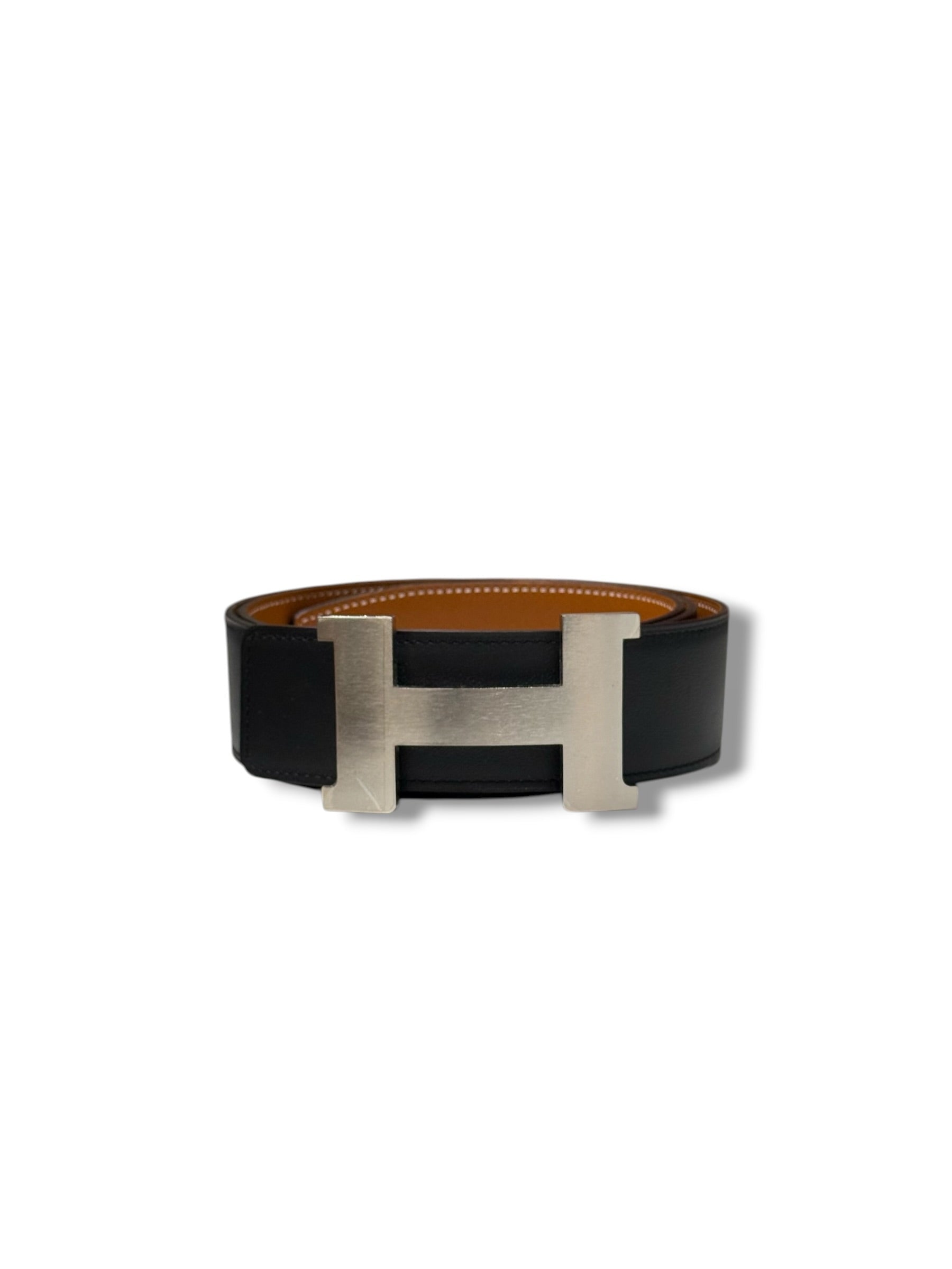 Hermès - cintura H Constance maxi nera reversibile Gold T100
