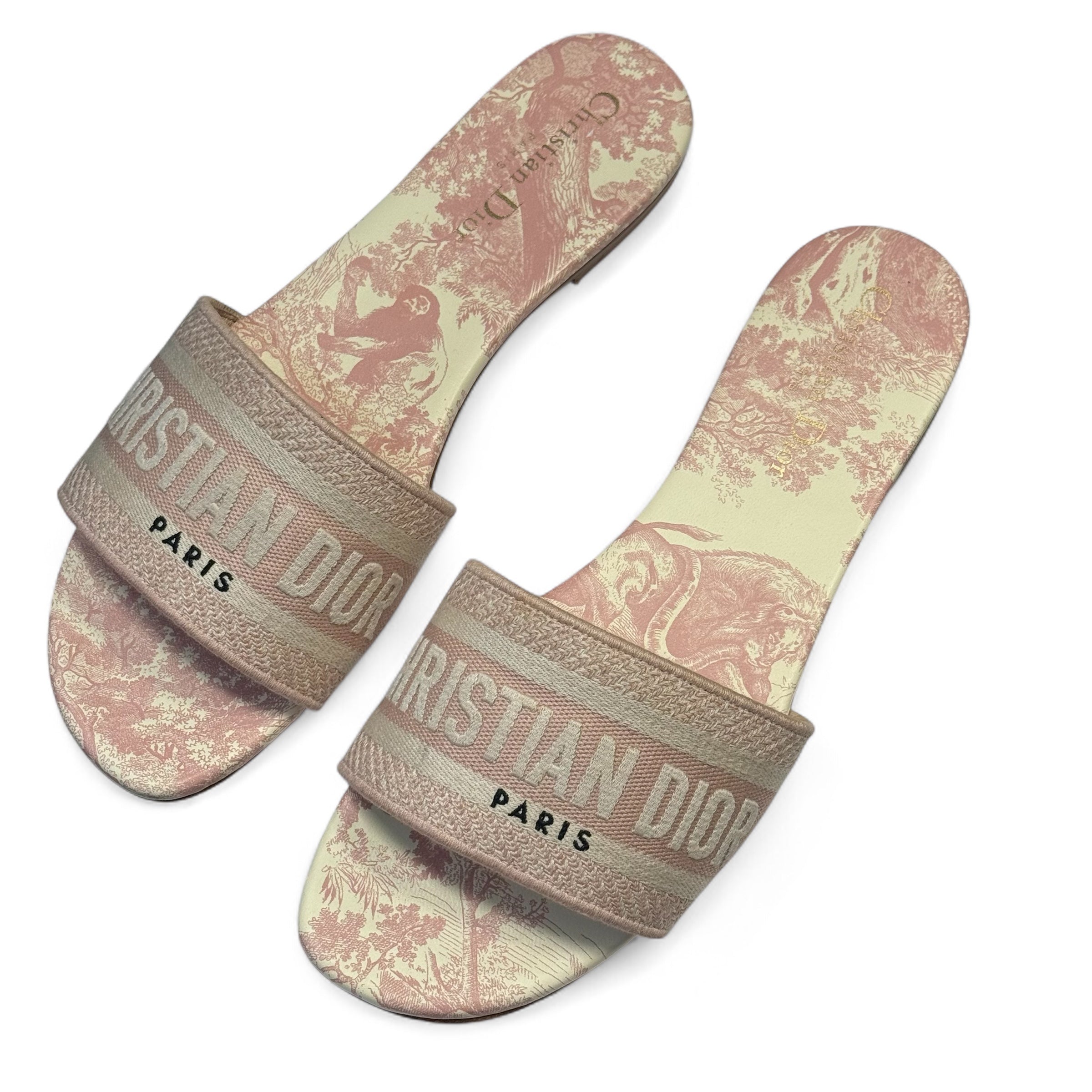 Dior - Mules in tela Toile de Jouy rosa T.39