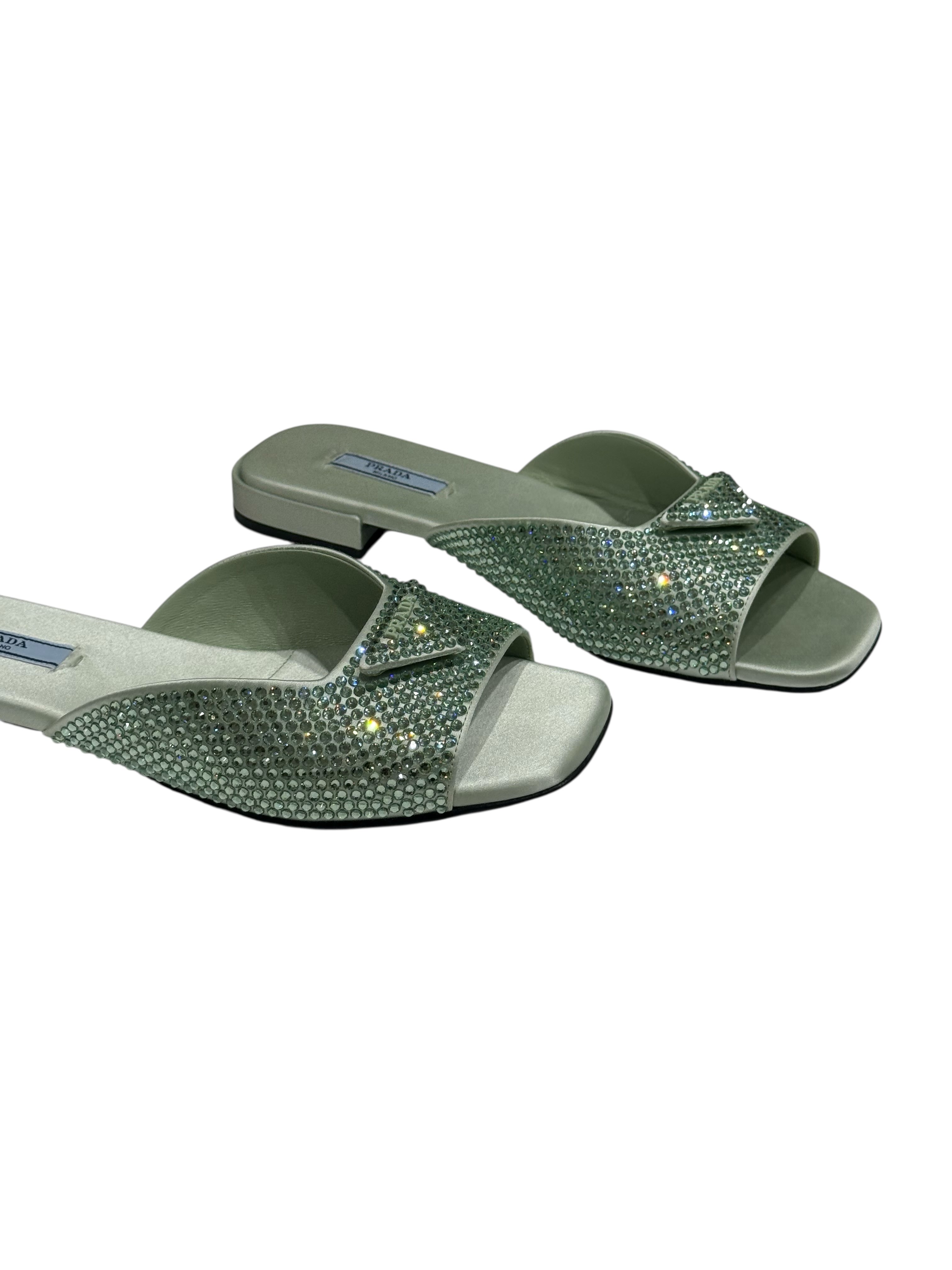 Prada - Sandales cristal vert d’eau T38,5