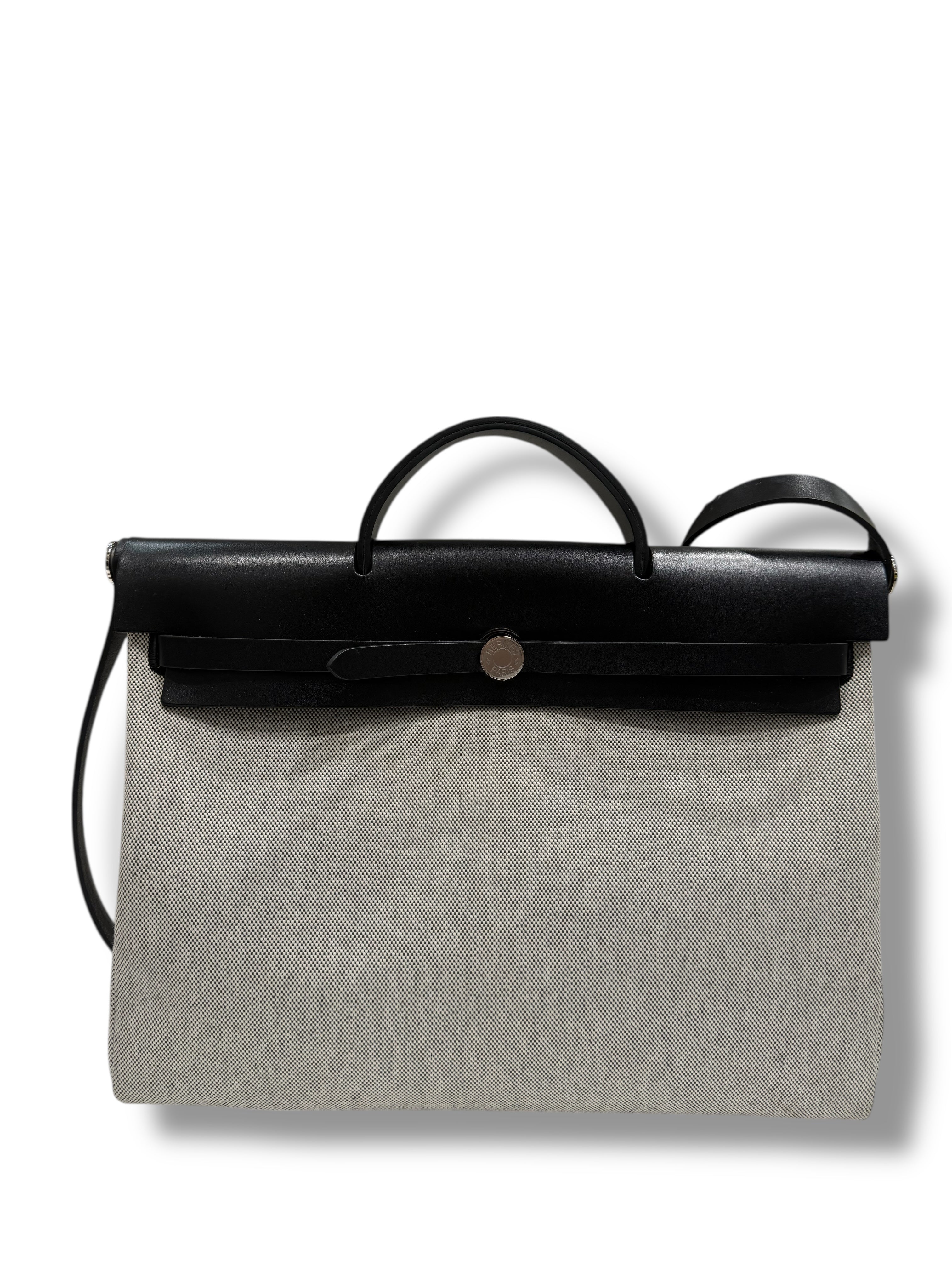 Hermès- Sac Herbag 39 Écru et noir