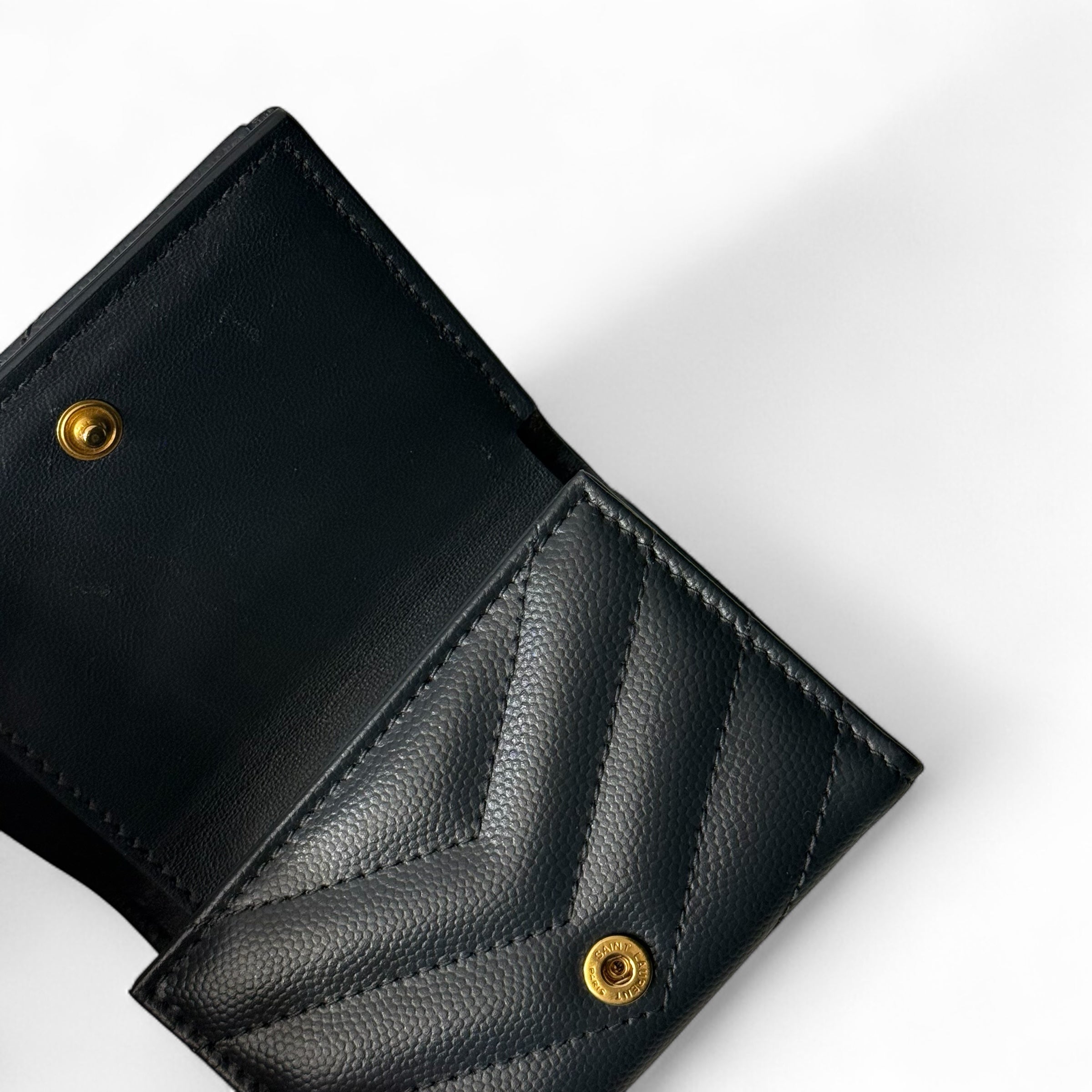 Saint Laurent - Cassandre gray leather coin purse