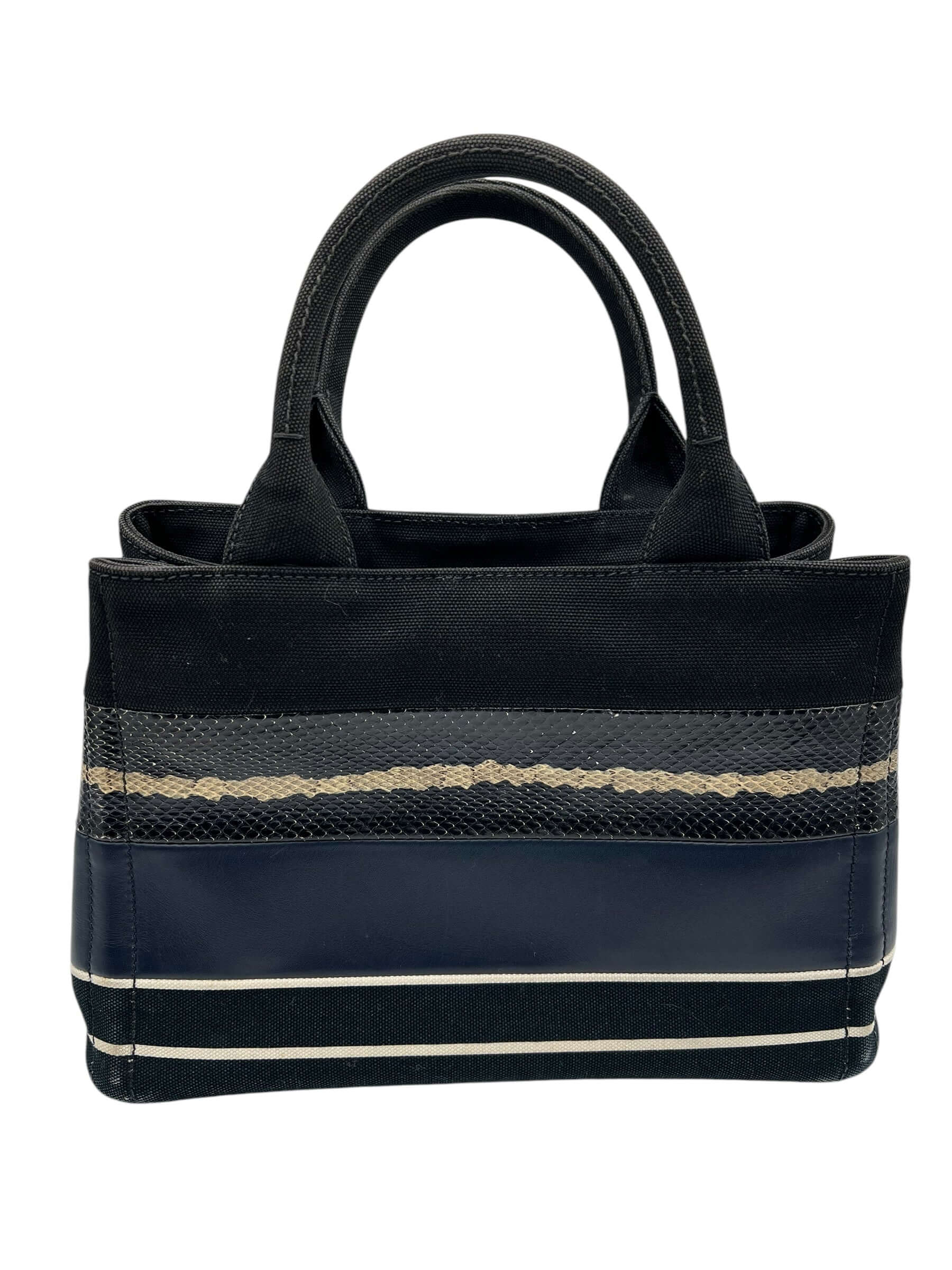 Prada - sac Canapa, toile, cuir et python marine et noir