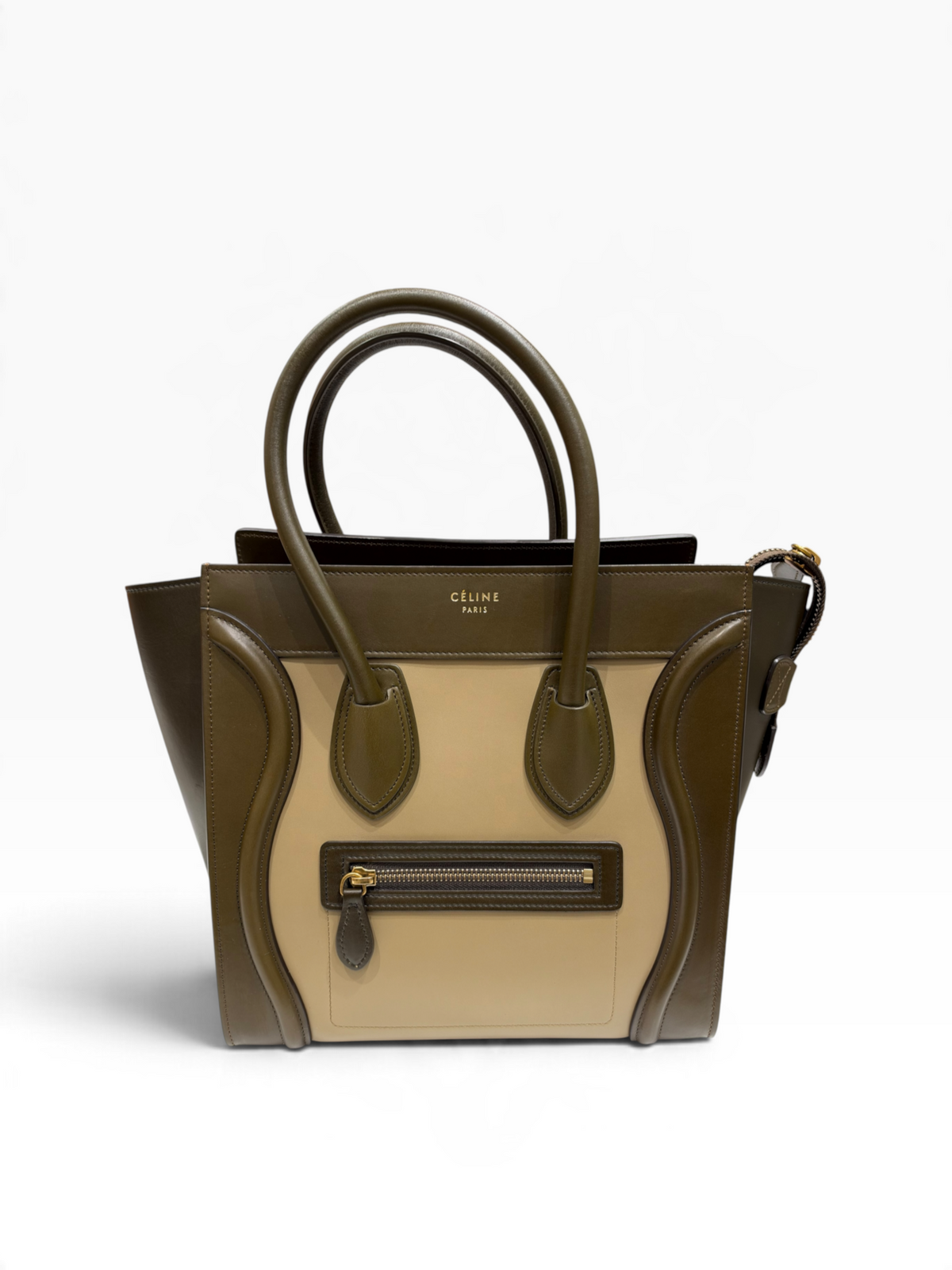 Céline - Sac Luggage MM en cuir kaki et beige
