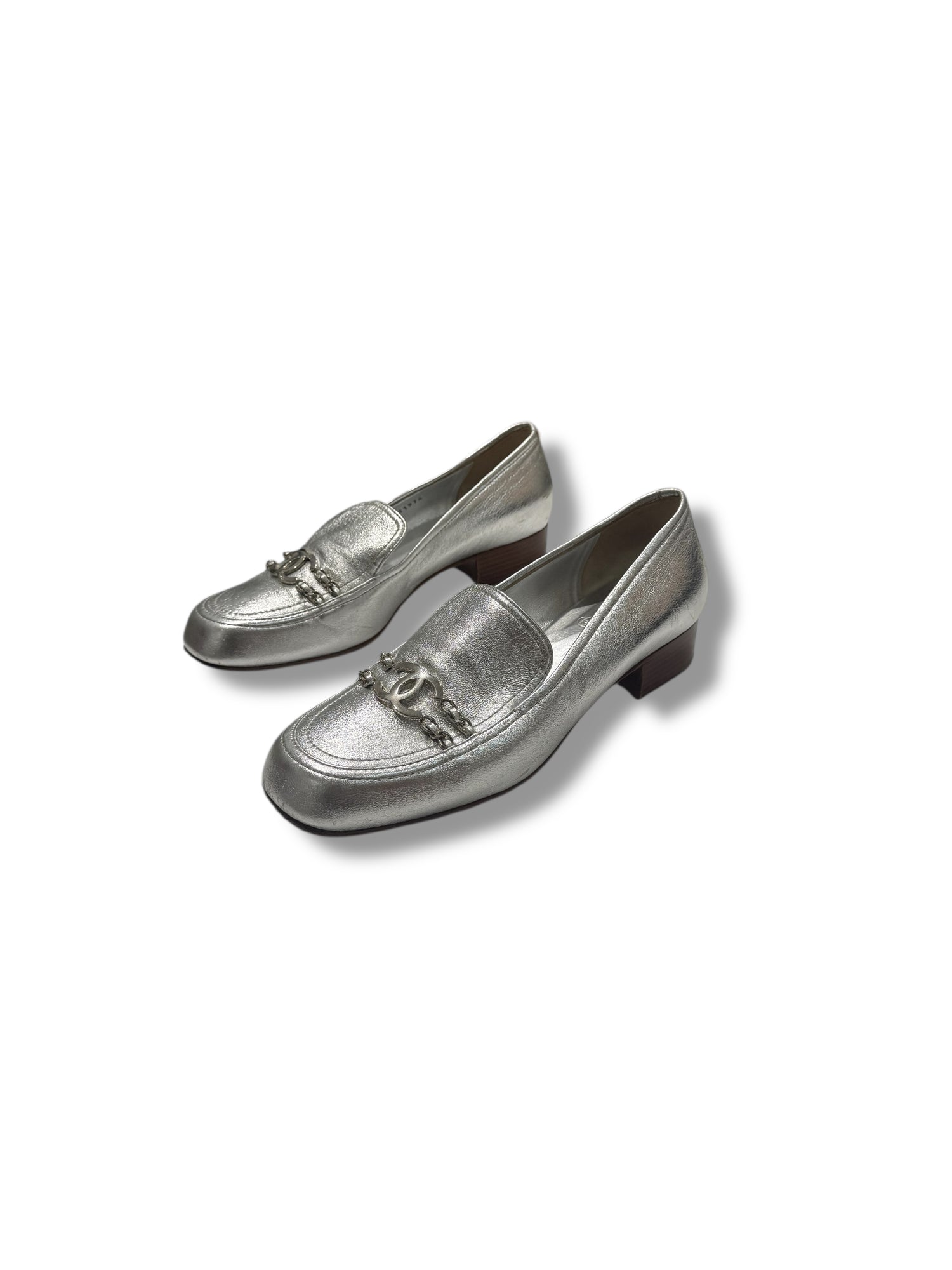 Chanel - Mocassins cuir argenté CC T41