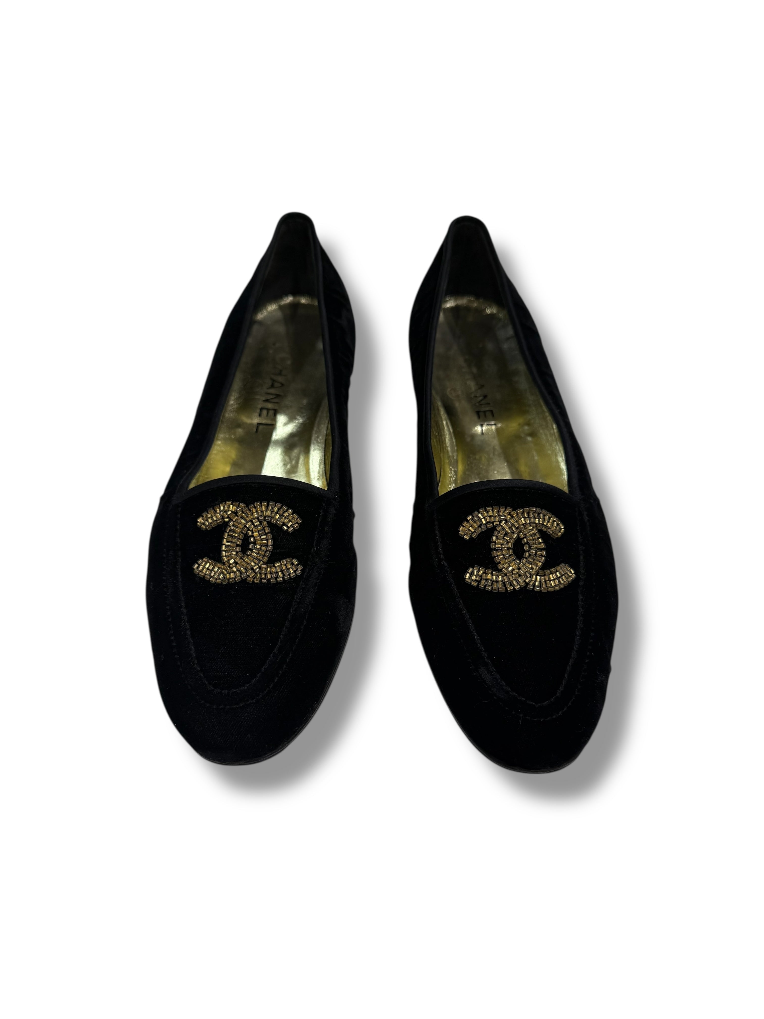 Chanel - Mocassins velours noirs CC T39
