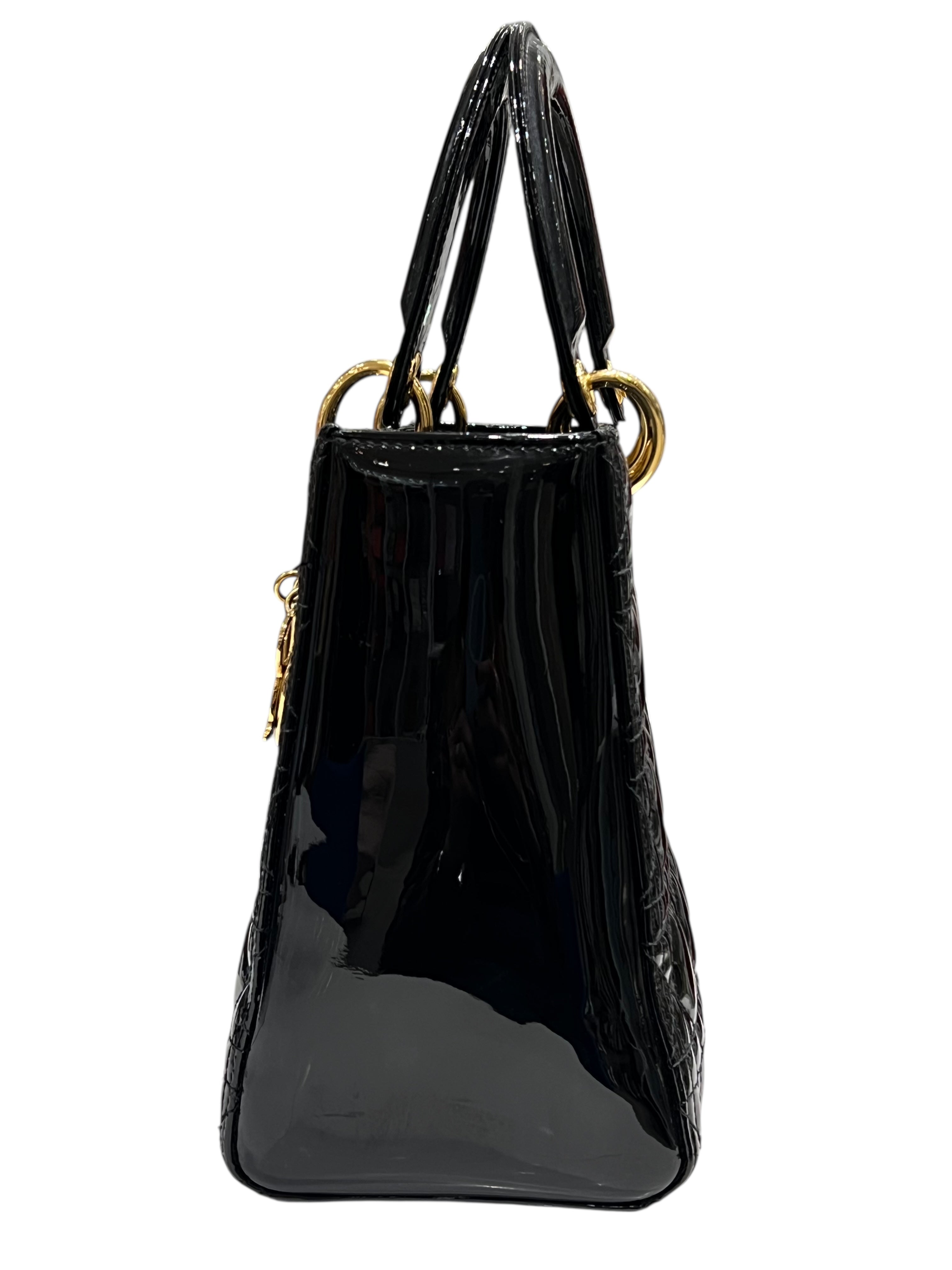 Dior - sac lady cuir vernis noir MM