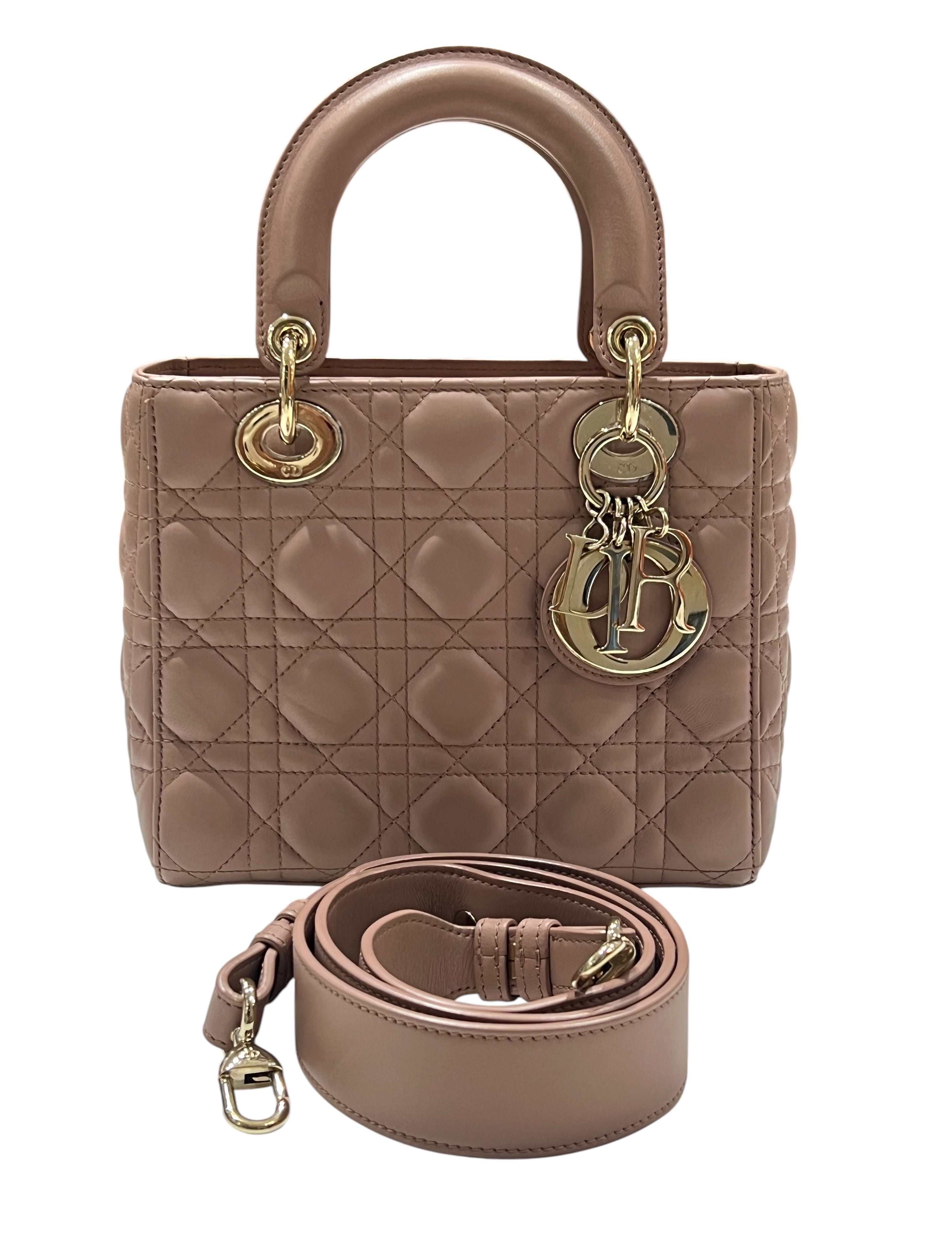Dior – Lady Dior Small Tasche aus dunkel-nudefarbenem Leder