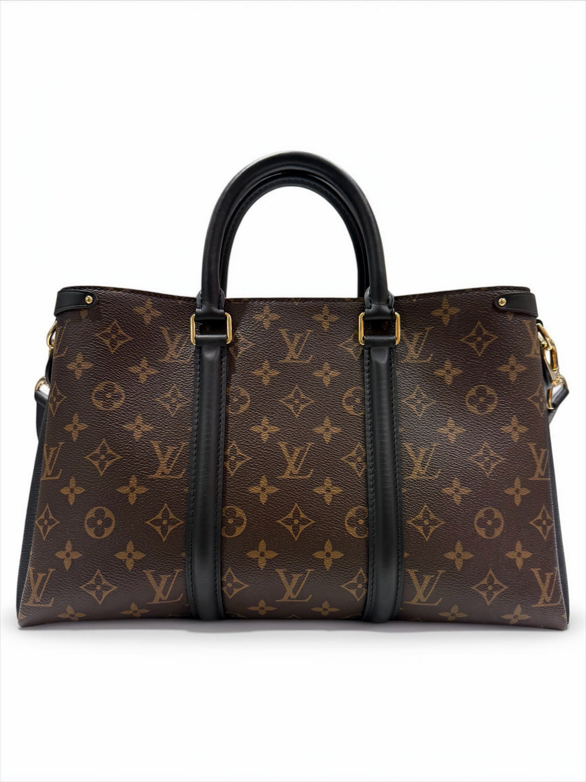 Louis Vuitton - Borsa Soufflot in tela Monogram rivestita marrone e pelle nera