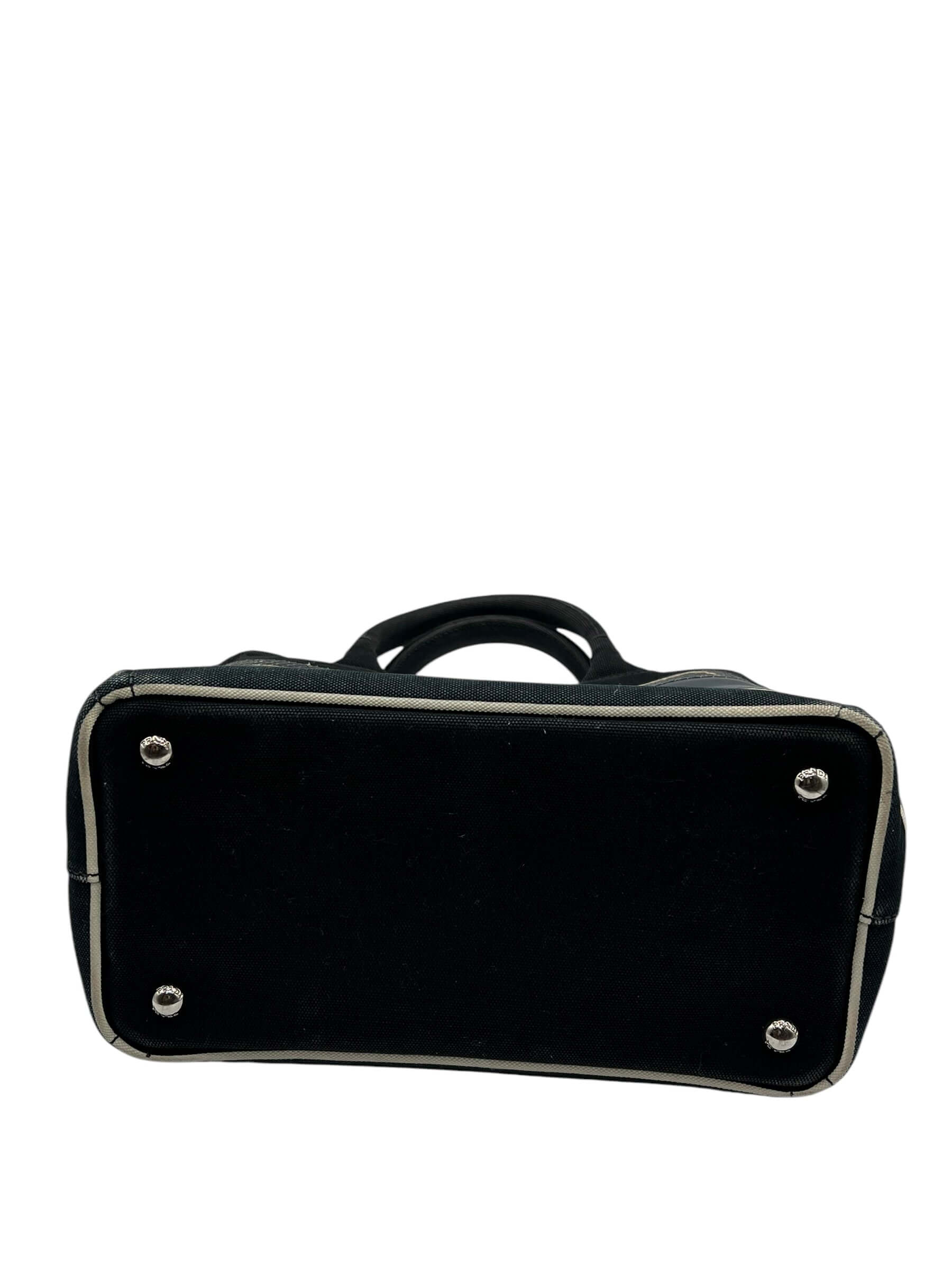 Prada - sac Canapa, toile, cuir et python marine et noir