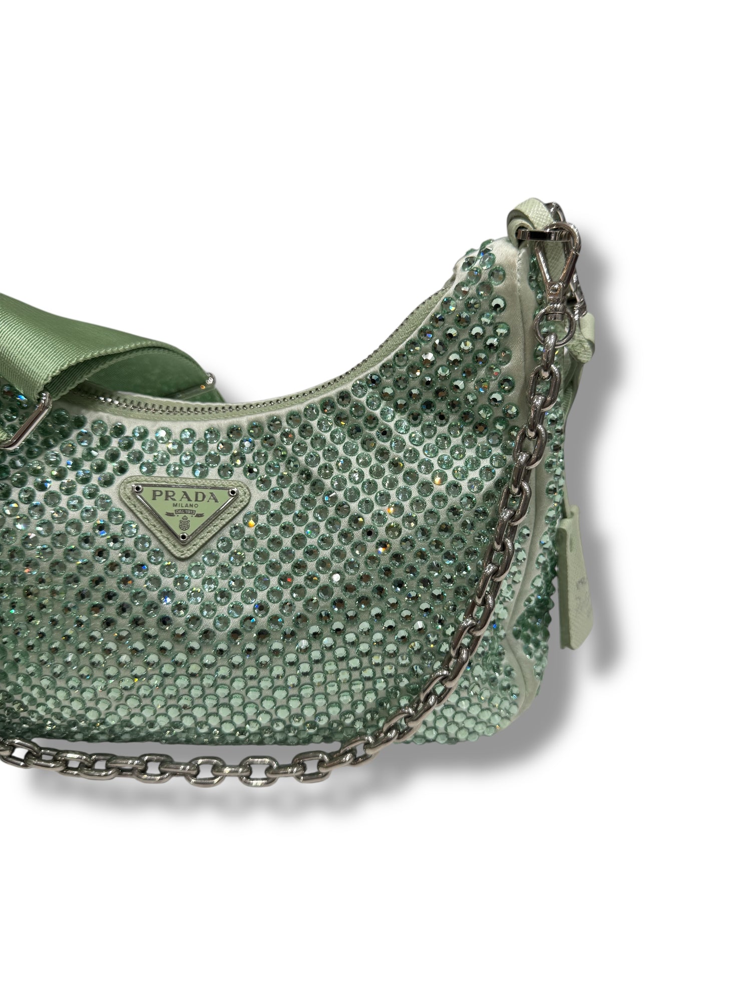 Prada - Sac Ré-edition 2005 a satin a Cristaux Vert d’eau