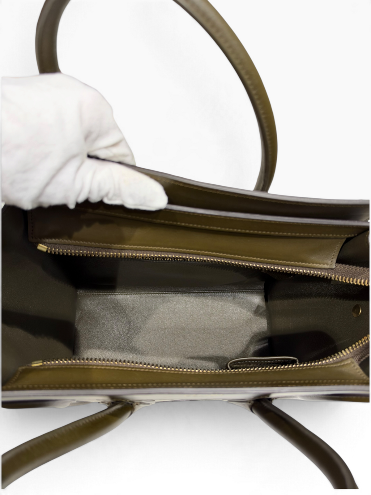 Céline - Sac Luggage MM en cuir kaki et beige