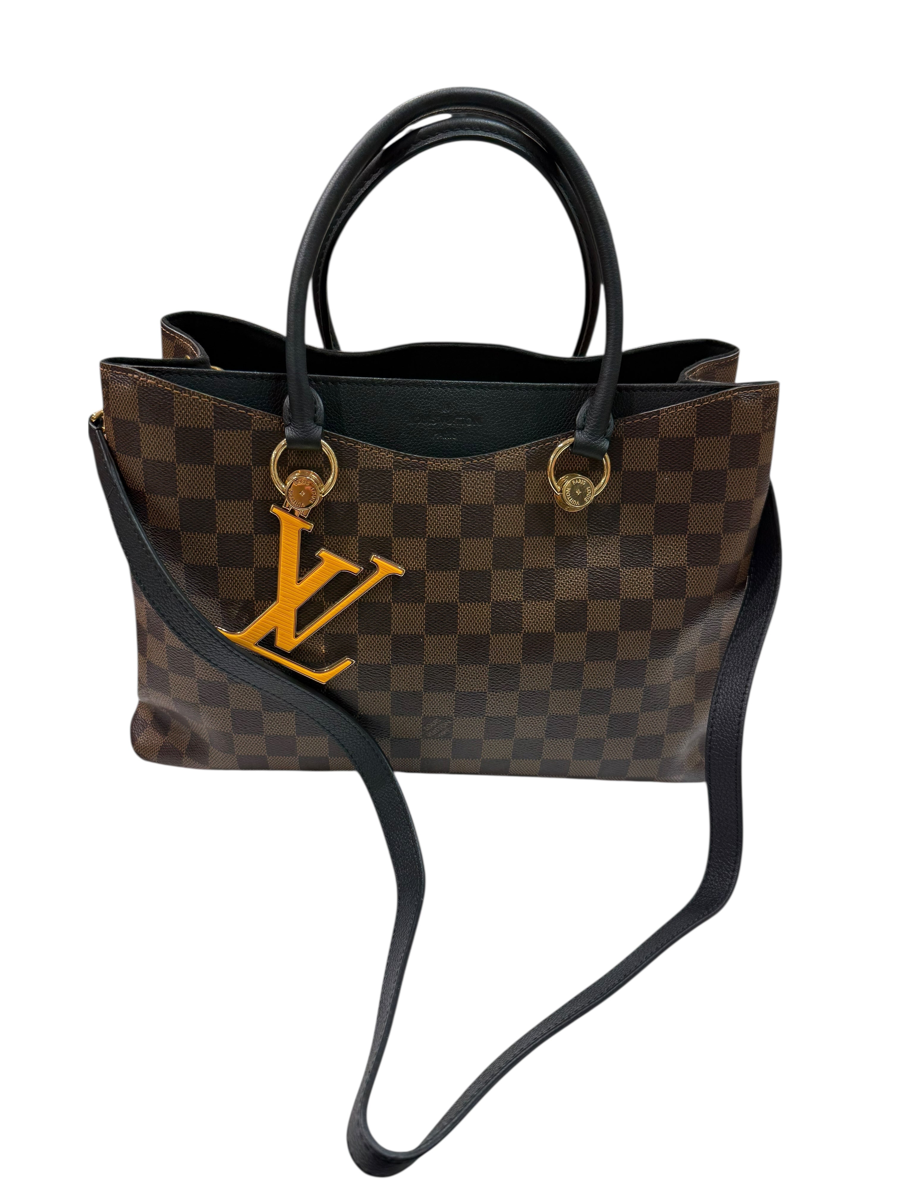 Louis Vuitton - Sac à main et bandoulière Damier Lv Riverside 2 en 1 noir et damier ébène