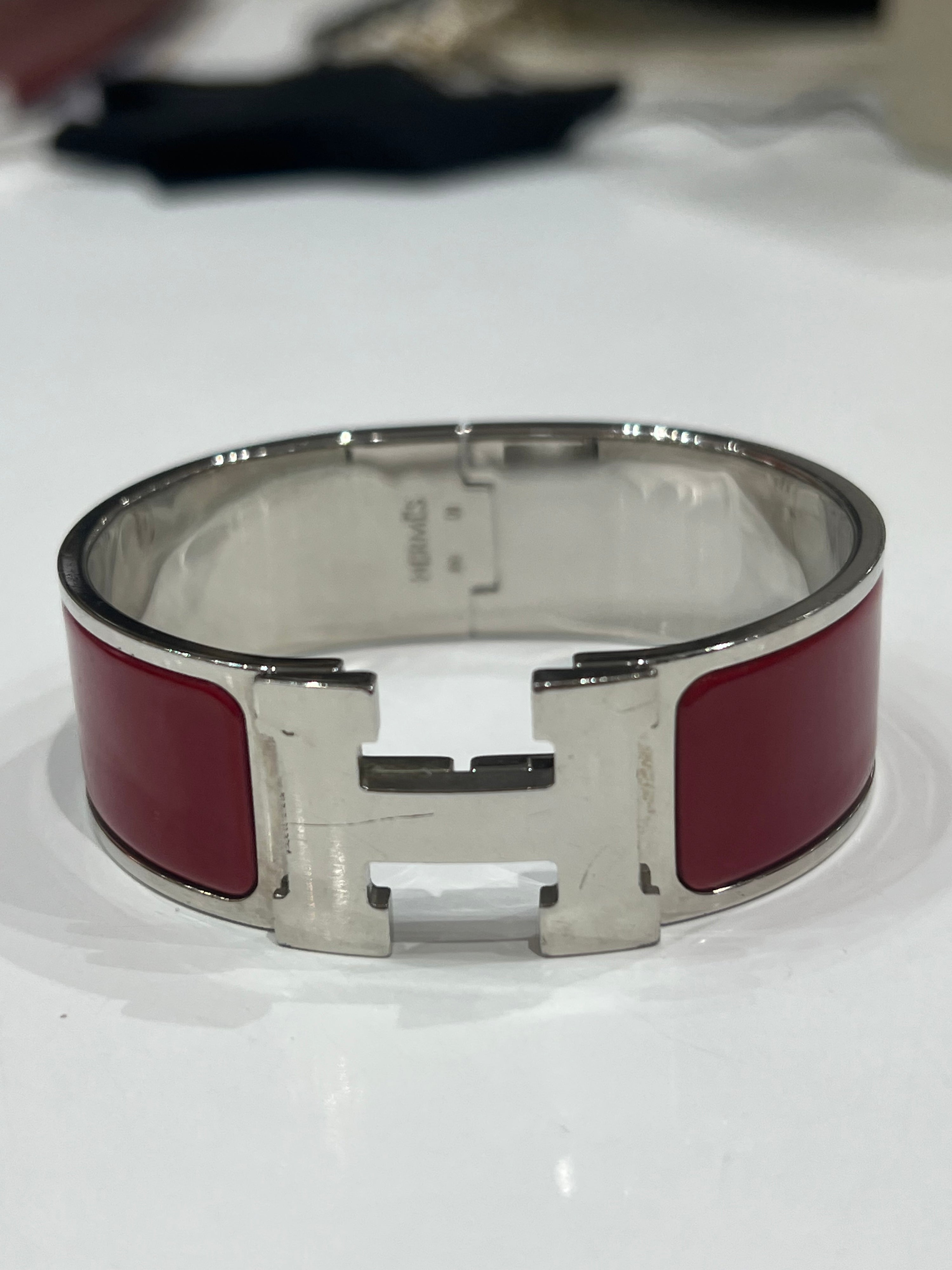 Hermès - bracelet clic clac bordeaux H palladium