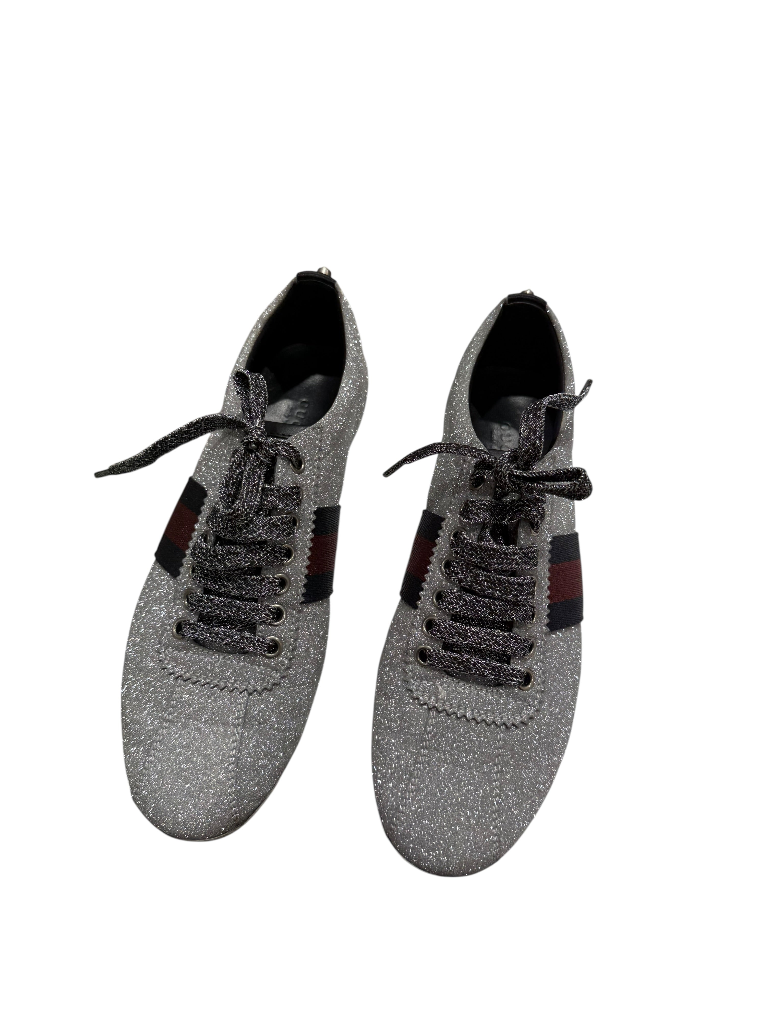 Gucci Basket Bambi Web Argenté Pailleté | Les Folies d’Eugénie