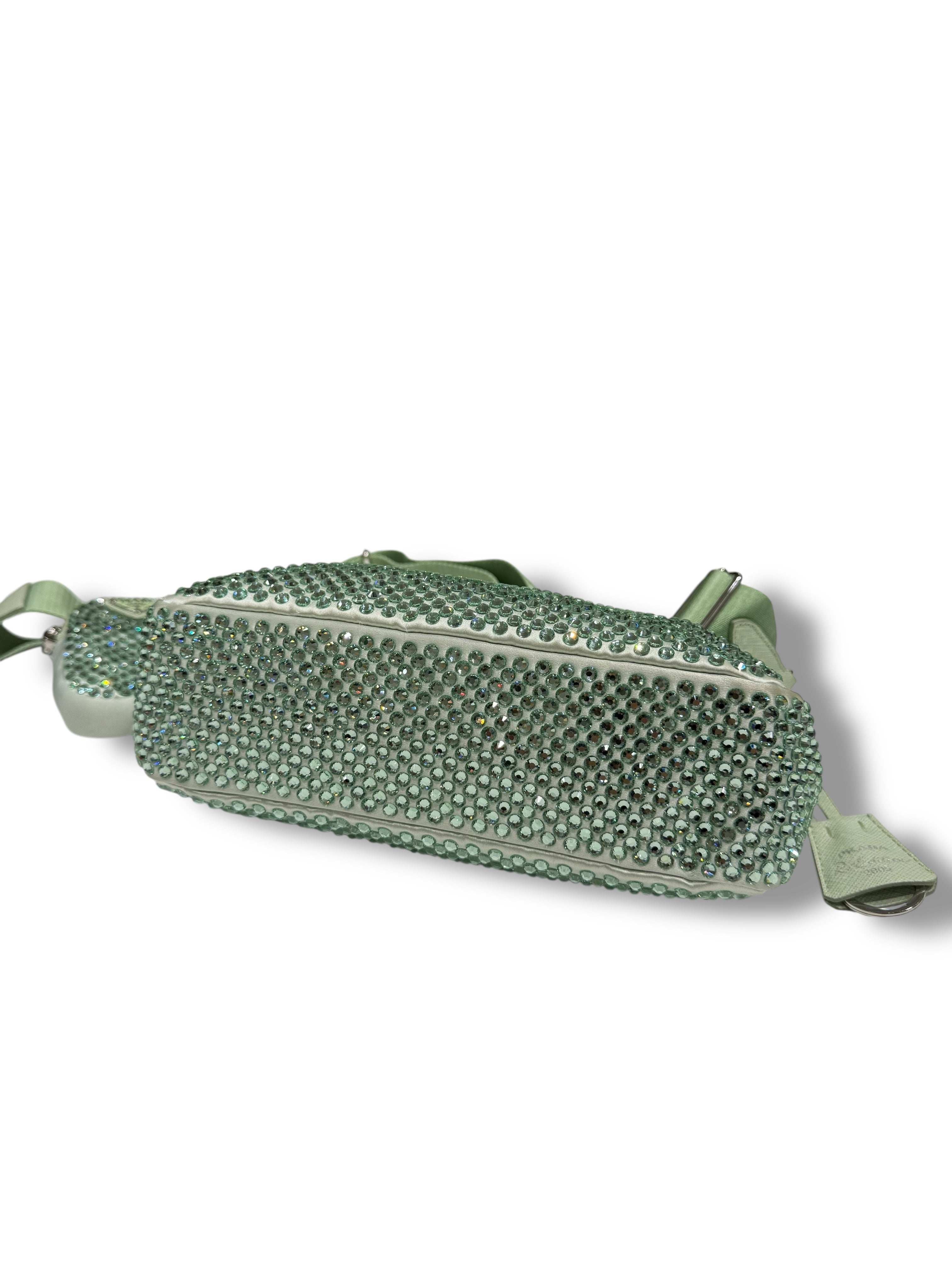 Prada - Sac Ré-edition 2005 a satin a Cristaux Vert d’eau