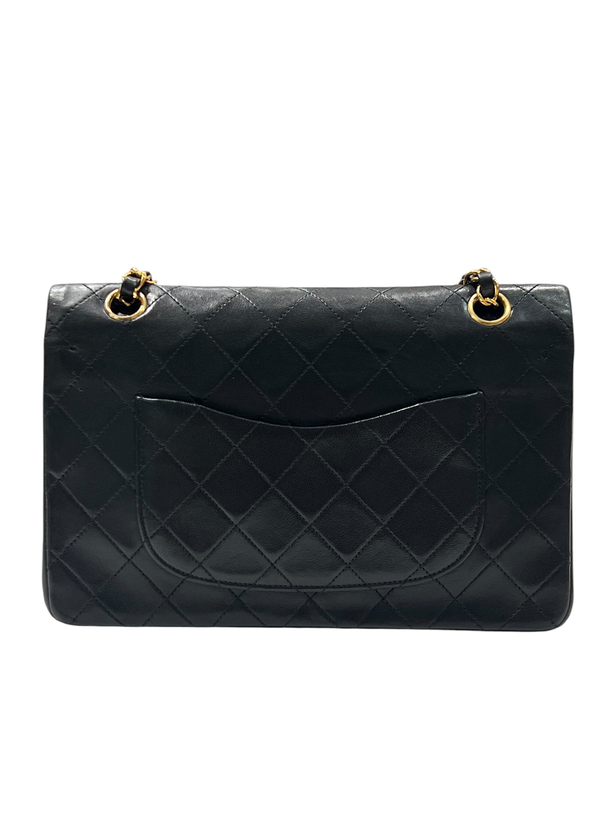 Chanel – klassische Timeless 11:12 Vintage-Tasche, mittelgroß, aus schwarzem Leder