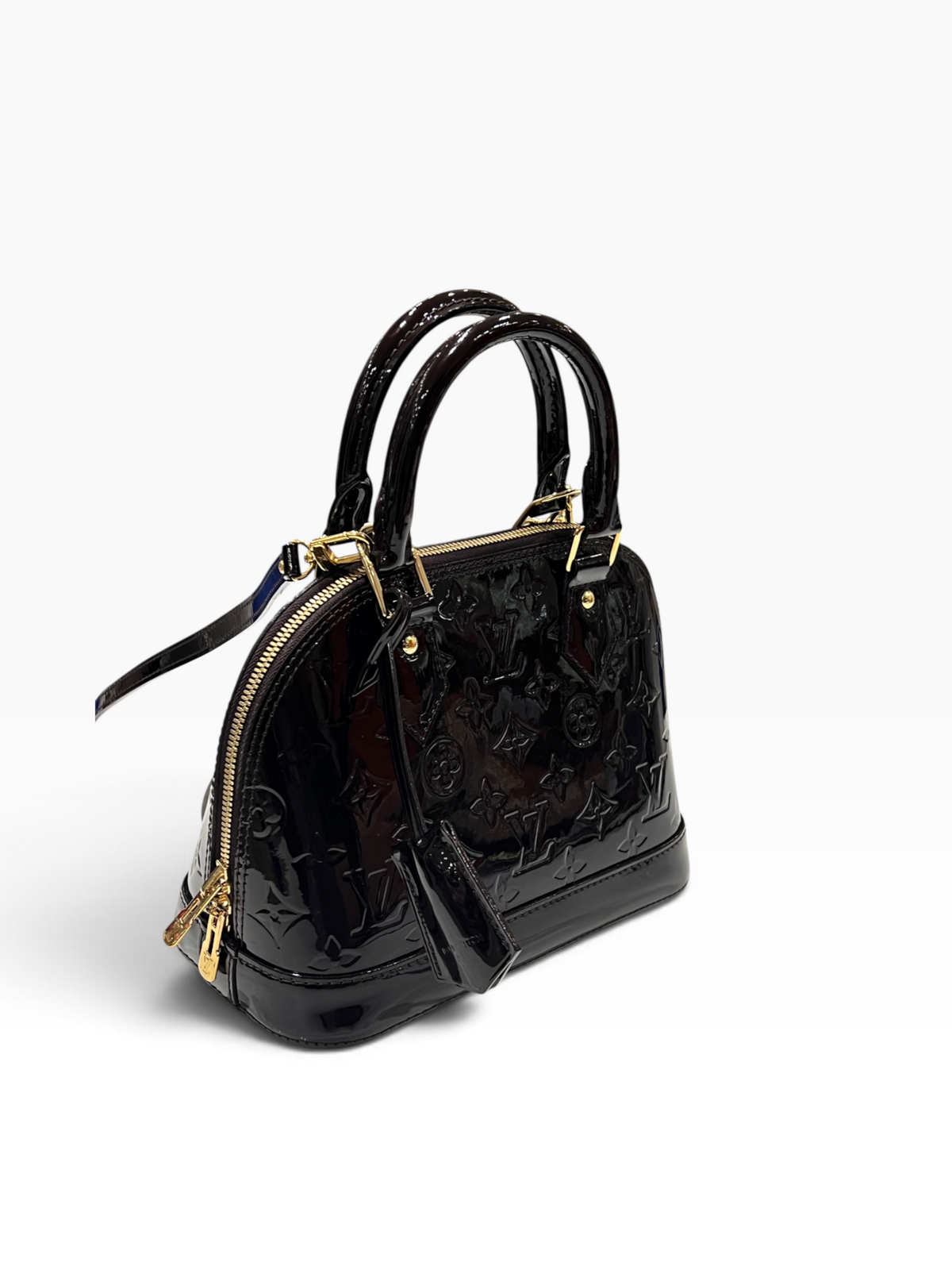 Louis Vuitton - sac bb Alma cuir vernis amarante