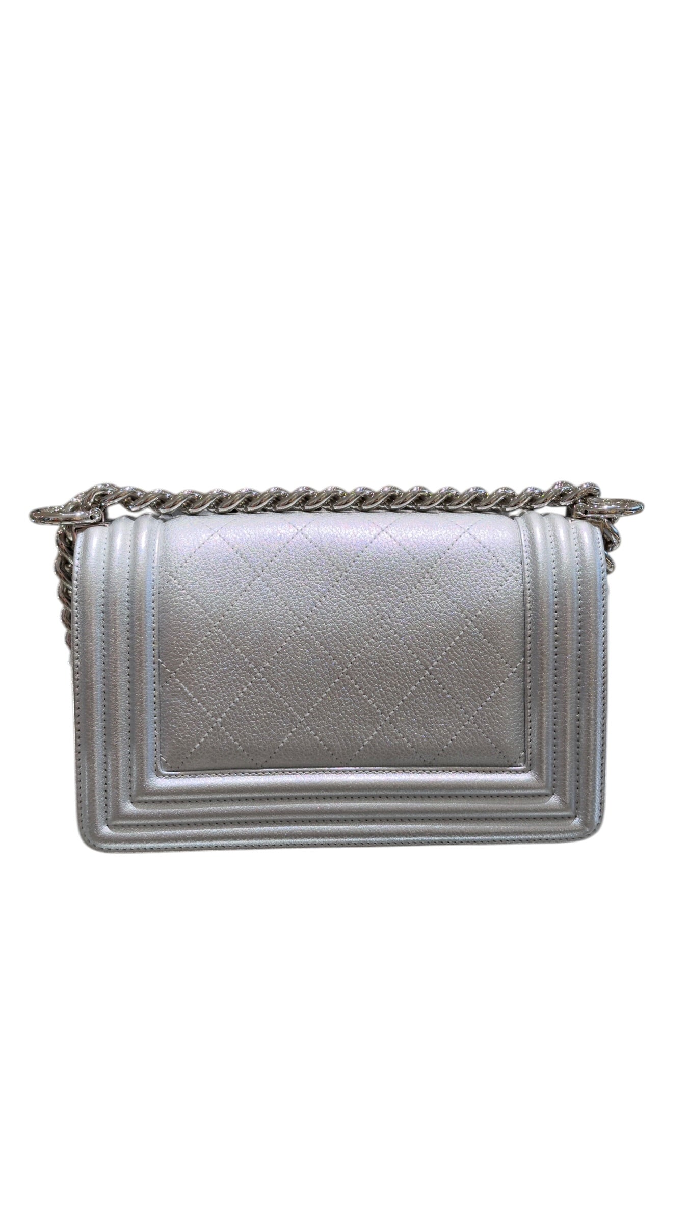 Chanel – Boy Mini Tasche, limitierte Edition, silberfarben