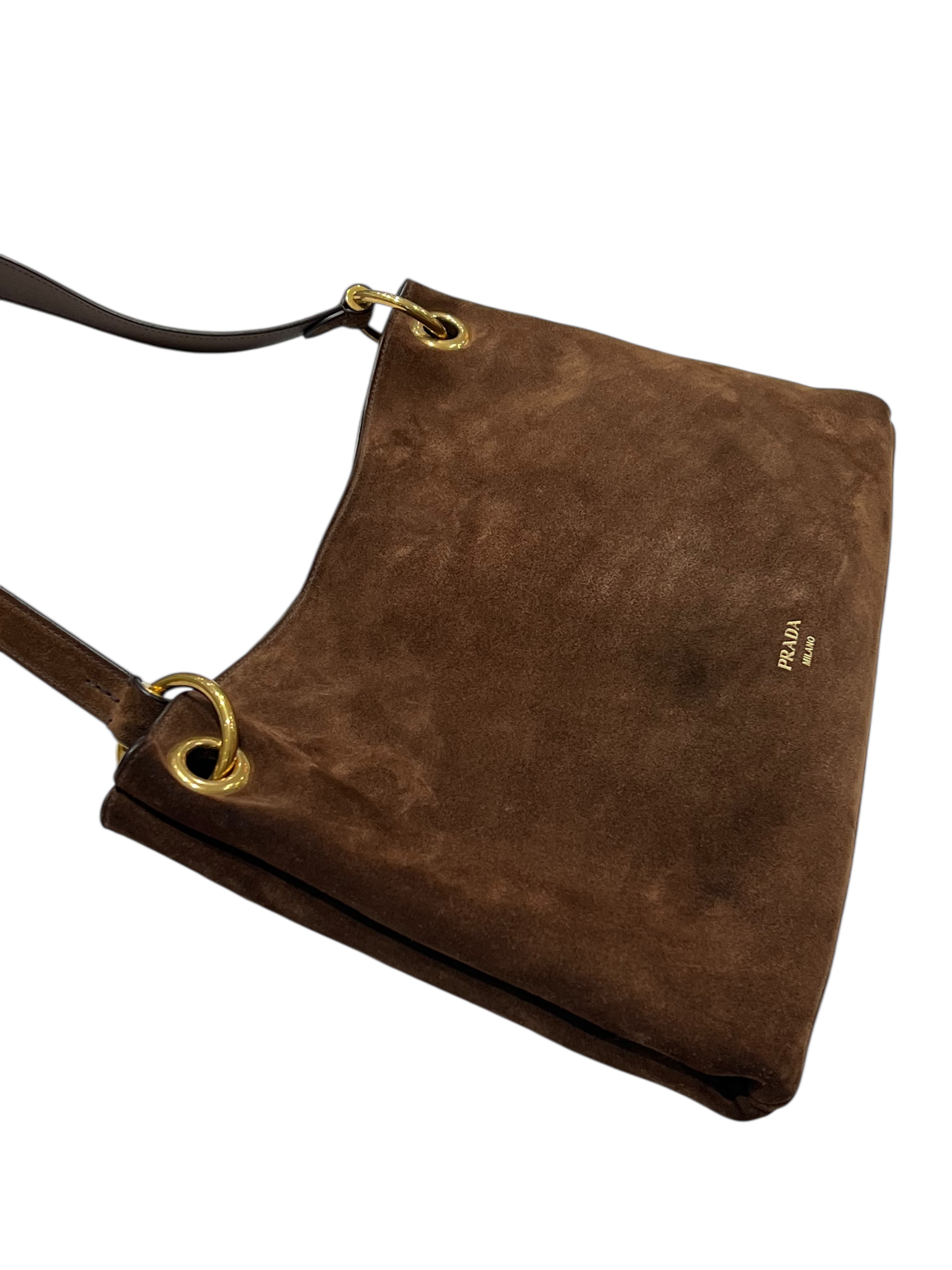 PRADA - sac Étude en daim chocolat