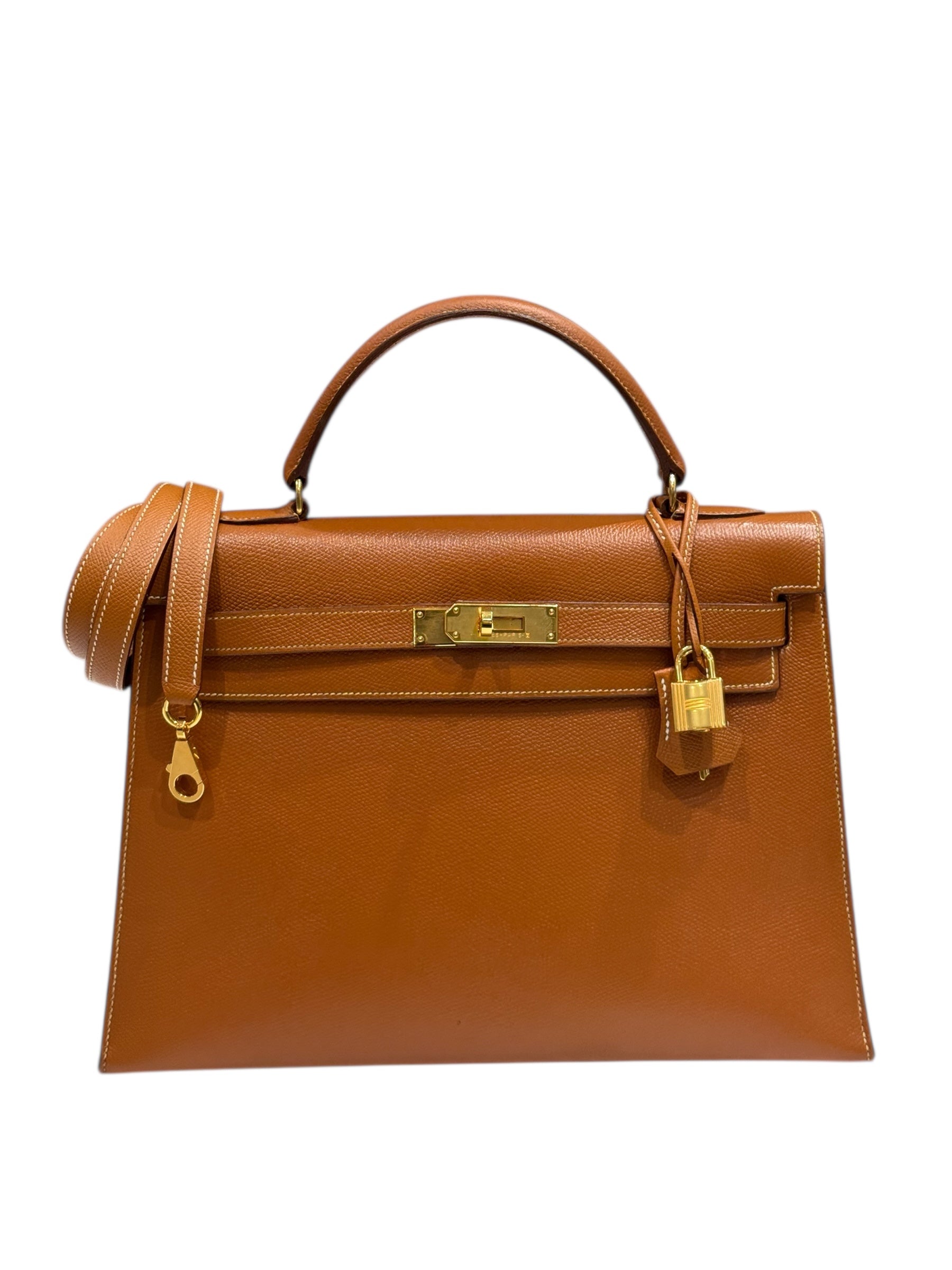Hermès - Sac Kelly 32 Sellier Courchevel Gold vintage GHW