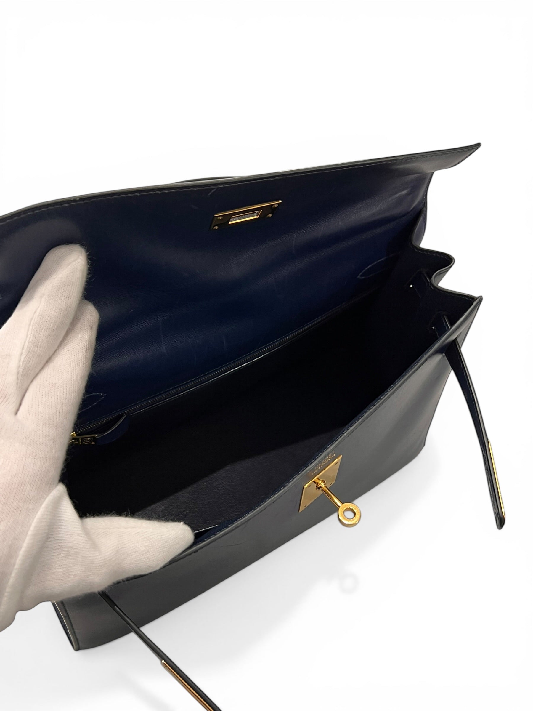 Hermès Sac Kelly 32 Box Bleu Nuit | Les Folies d’Eugénie