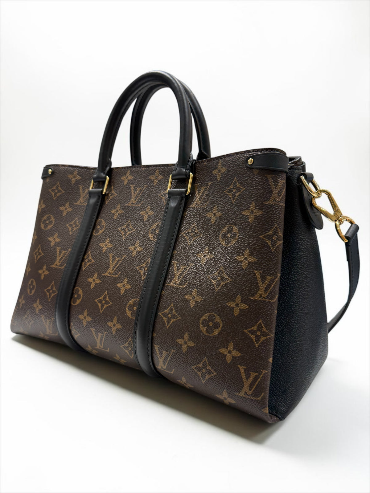 Louis Vuitton - Borsa Soufflot in tela Monogram rivestita marrone e pelle nera