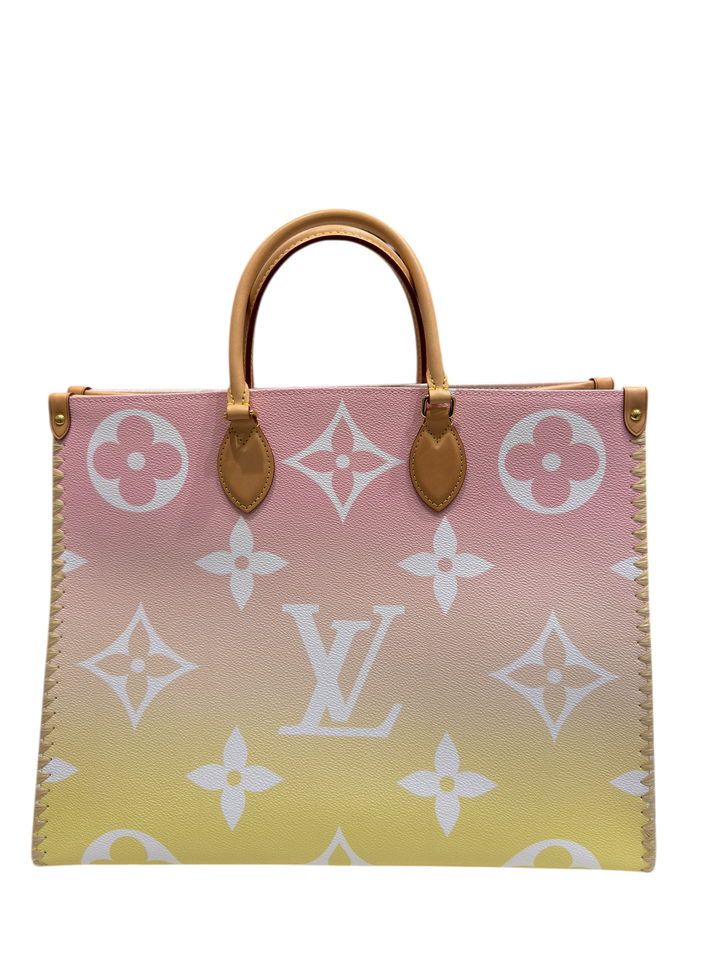 Louis Vuitton - Tasche On The Go GM Cannes-Ausgabe aus Monogramm-Leinen in Rosa- und Gelbverlauf