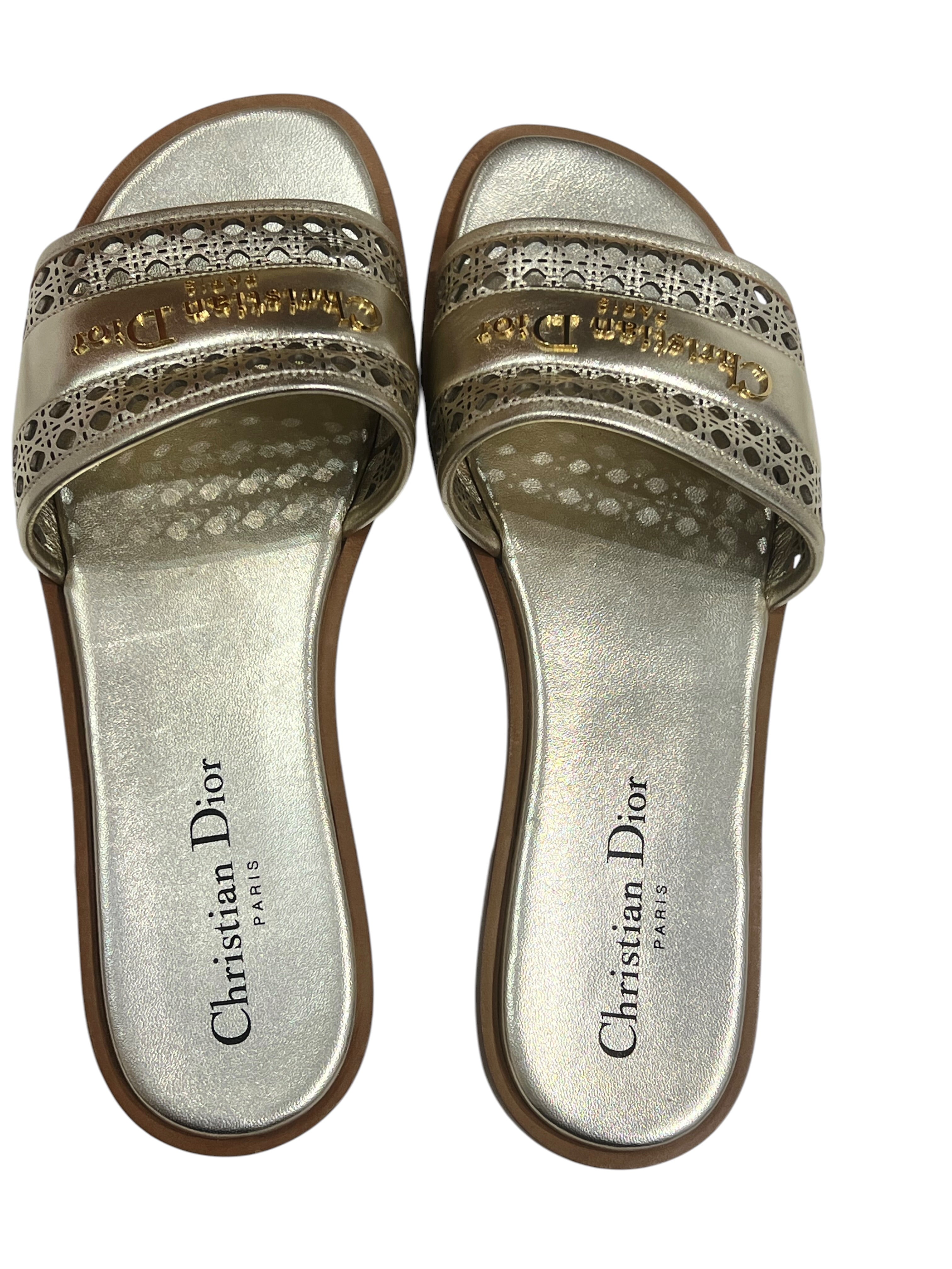 Dior - mules cannage dorées T 36,5