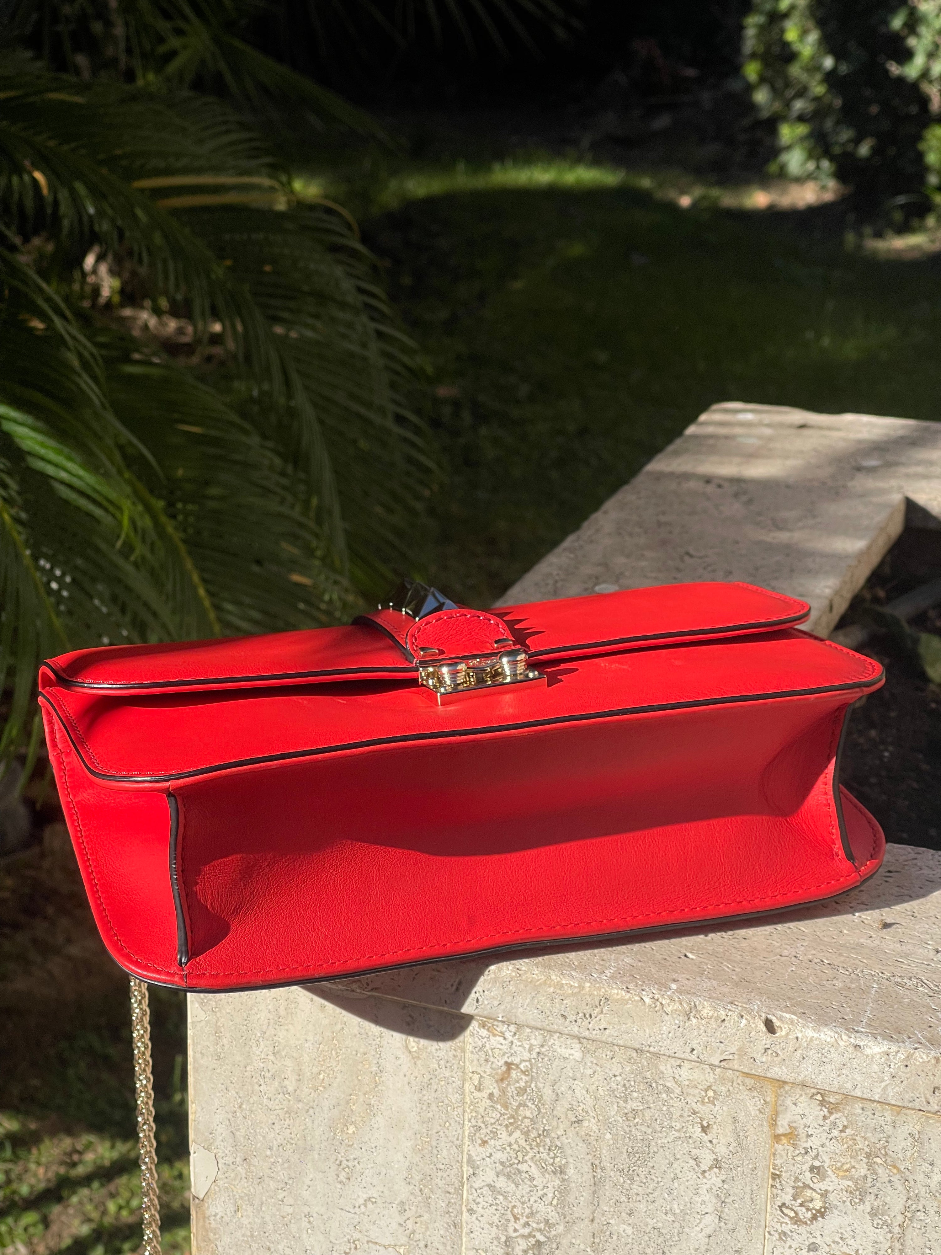 Valentino - Coral-red Glam Lock MM bag