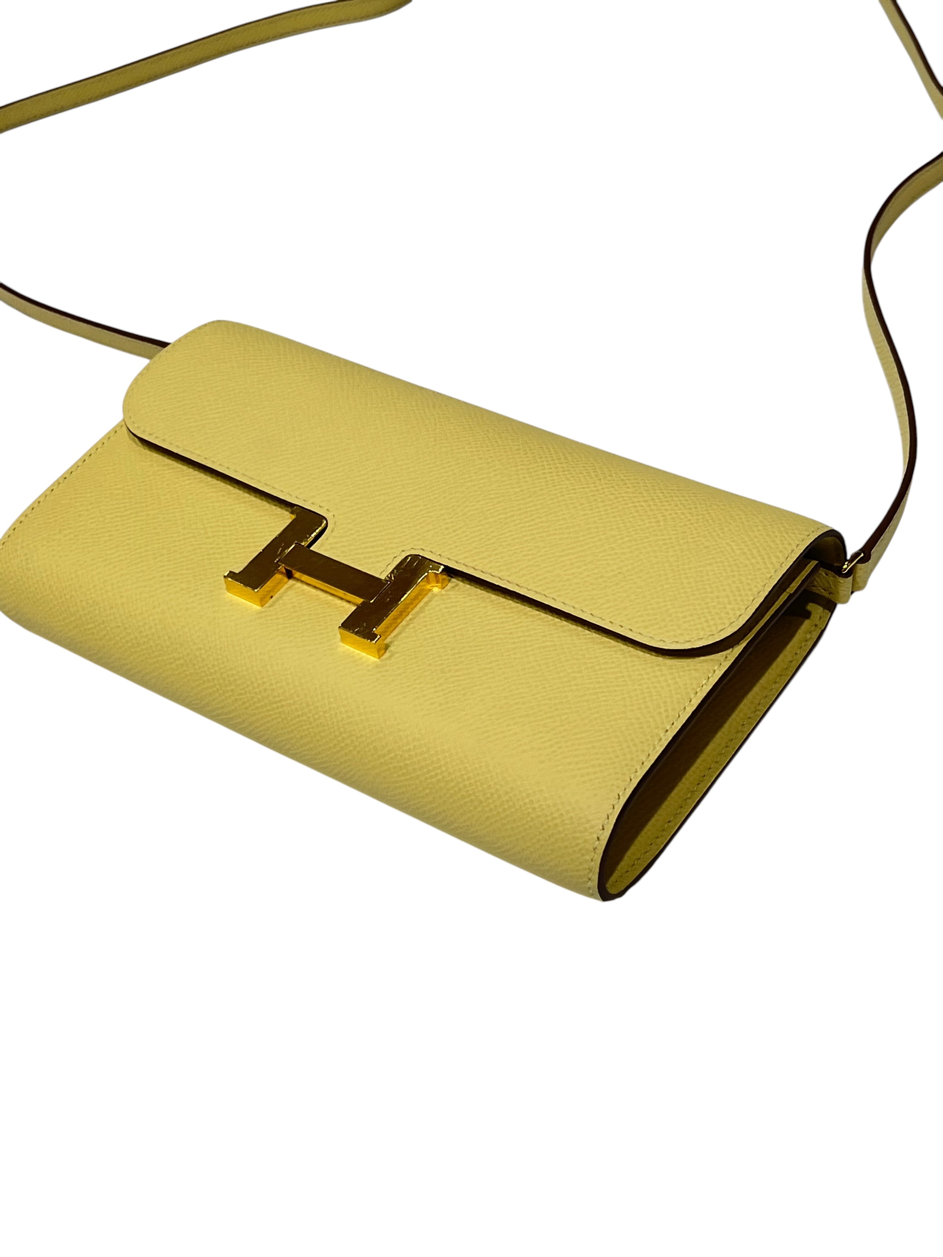 Hermès - pochette constance on the go epsom jaune poussin