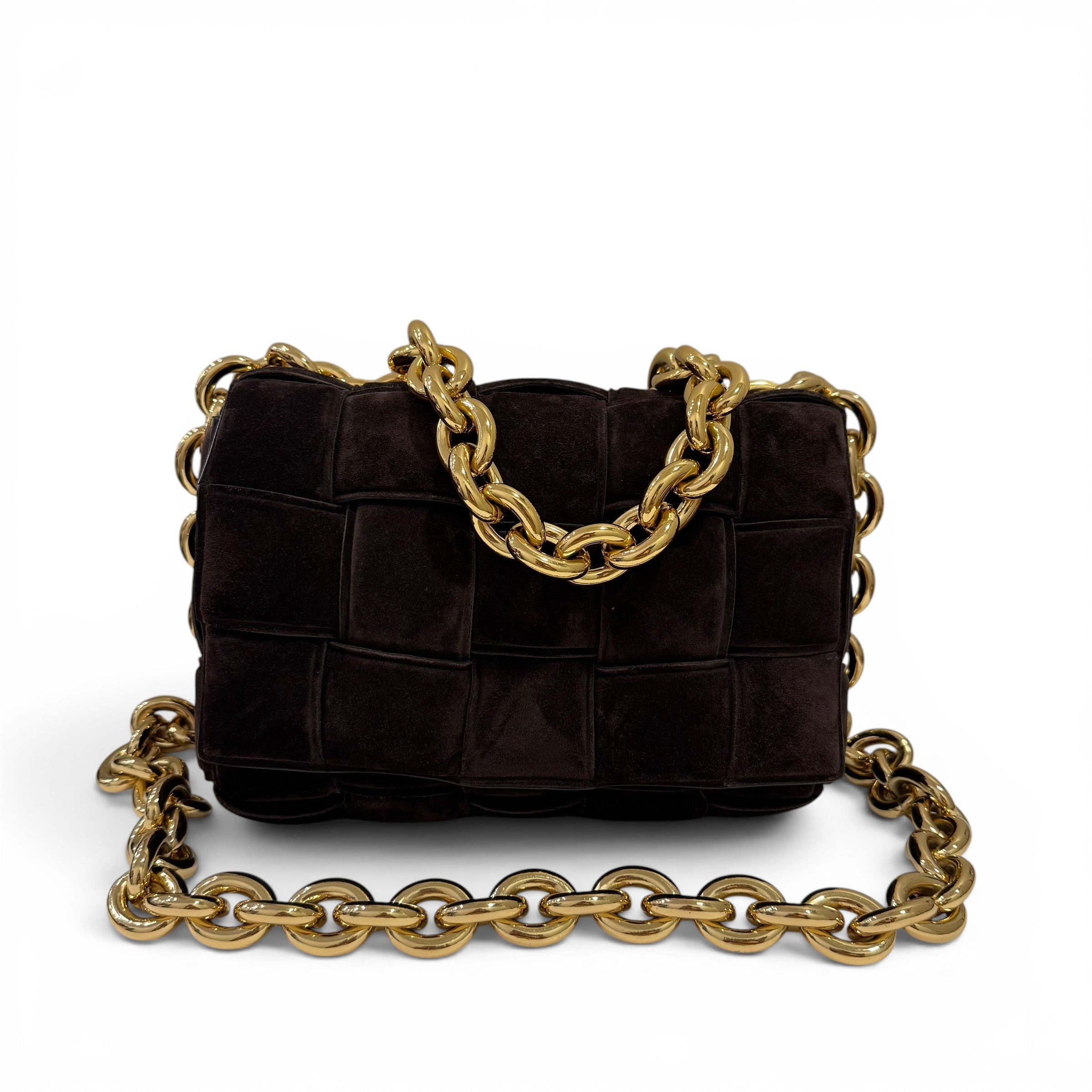 Bottega Veneta - Sac cassette en daim marron chaîne doré 