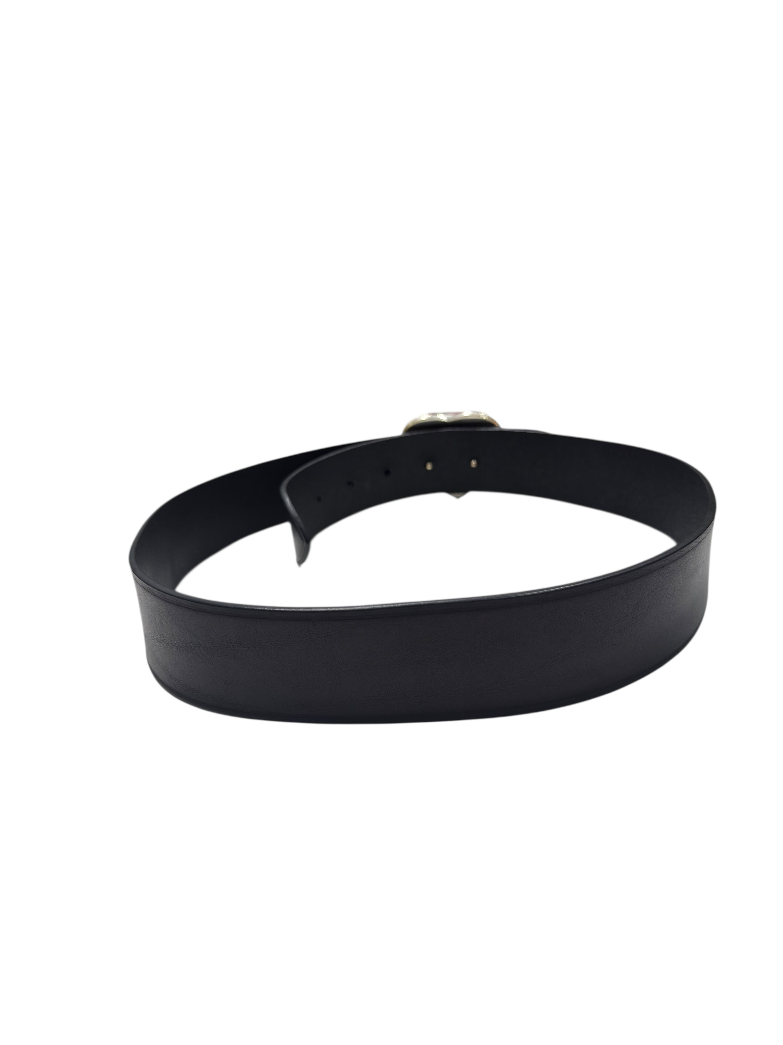 Saint Laurent - Schwarzer Ledergürtel mit silberner Herzschließe T80