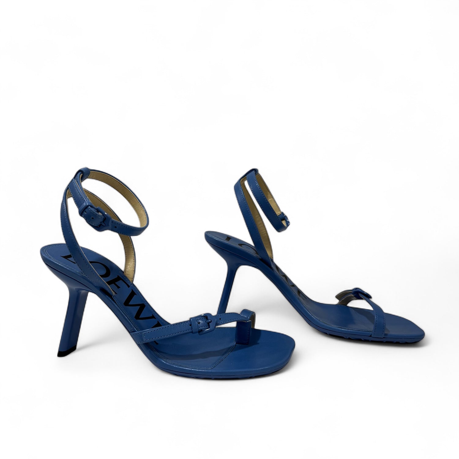 Loewe - Sandales à talon Petal en cuir bleu T.36