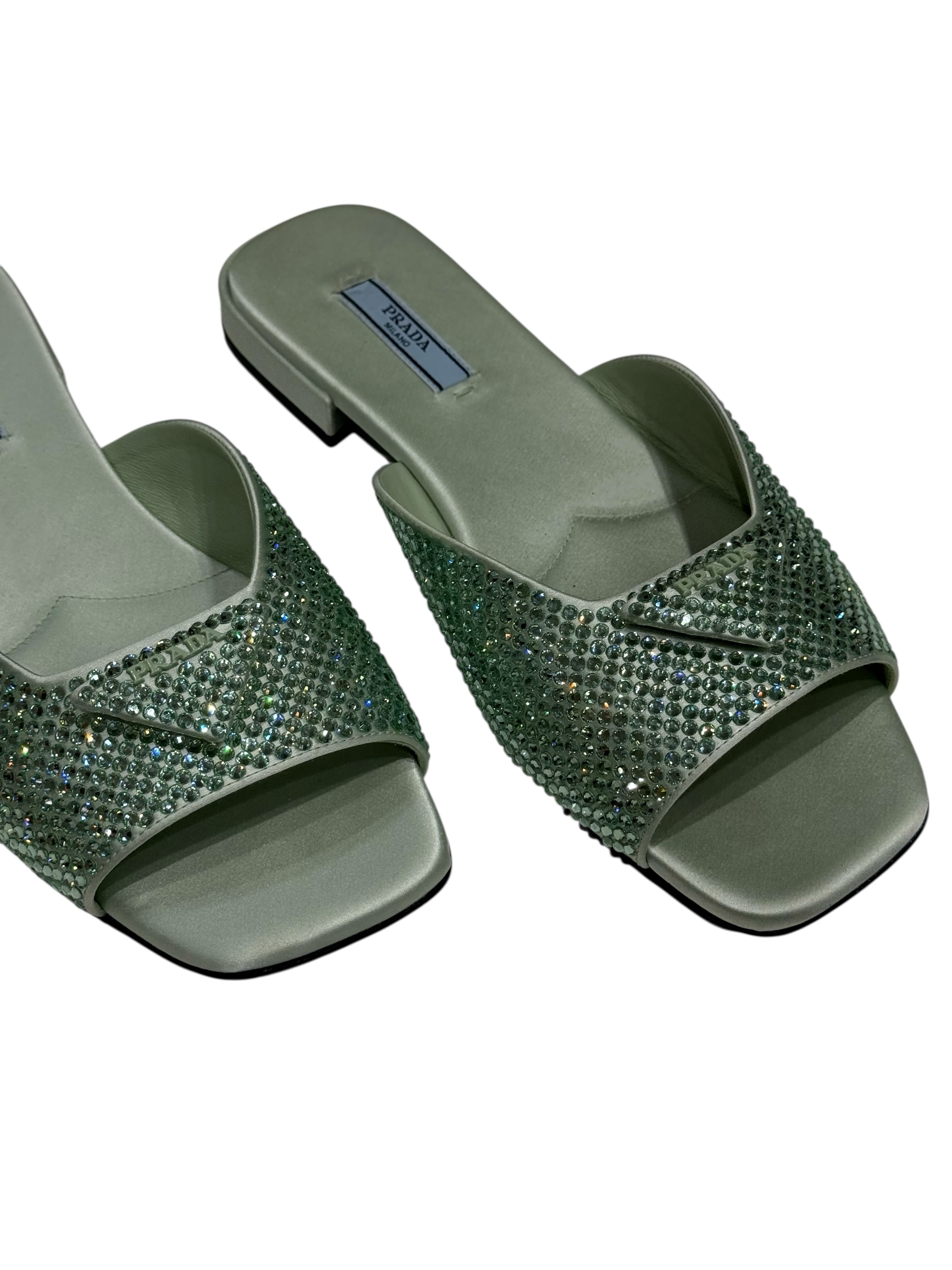 Prada - Sandales cristal vert d’eau T38,5