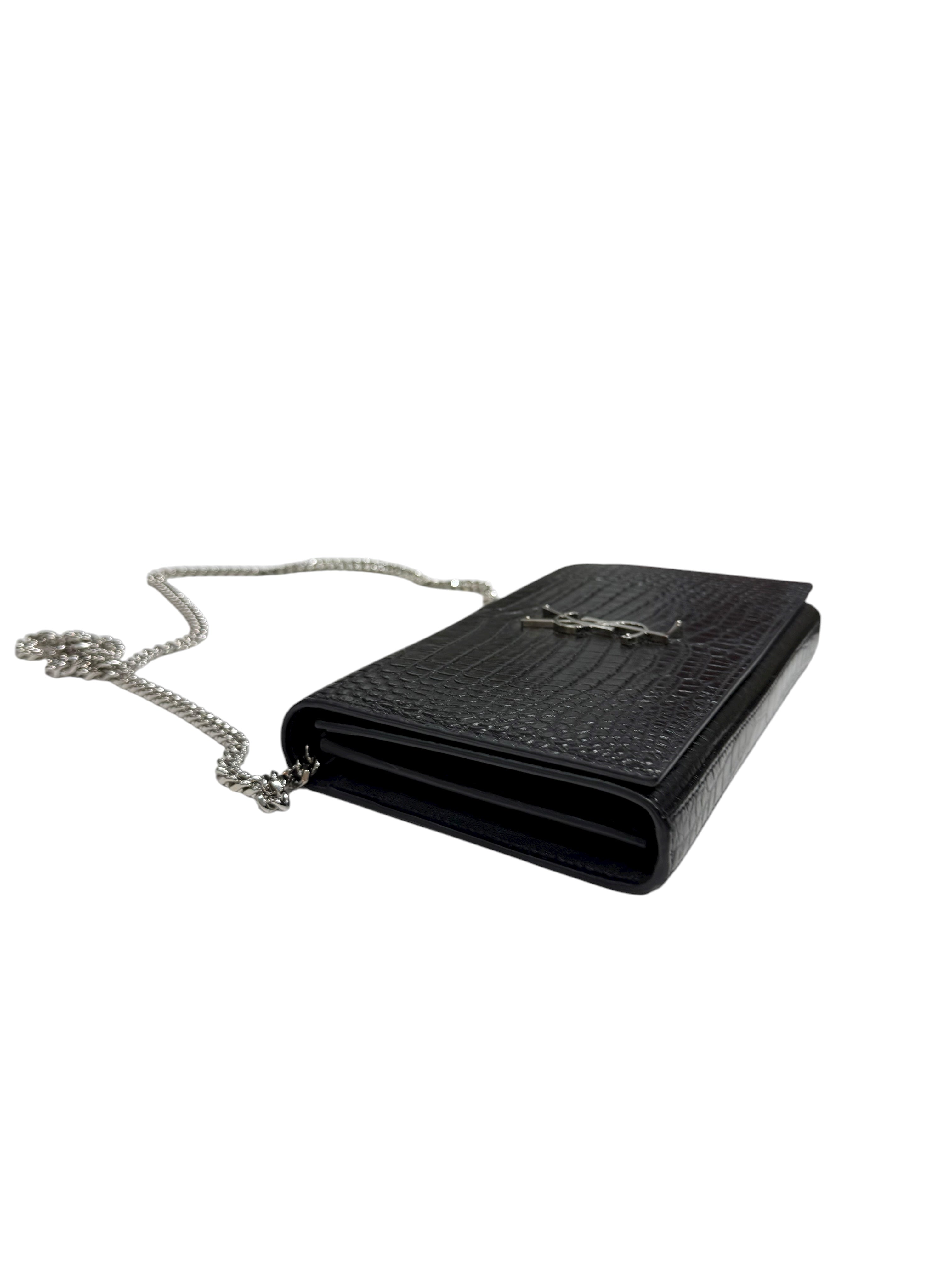 Saint Laurent - Sac pochette Kate embossé crocodile noir