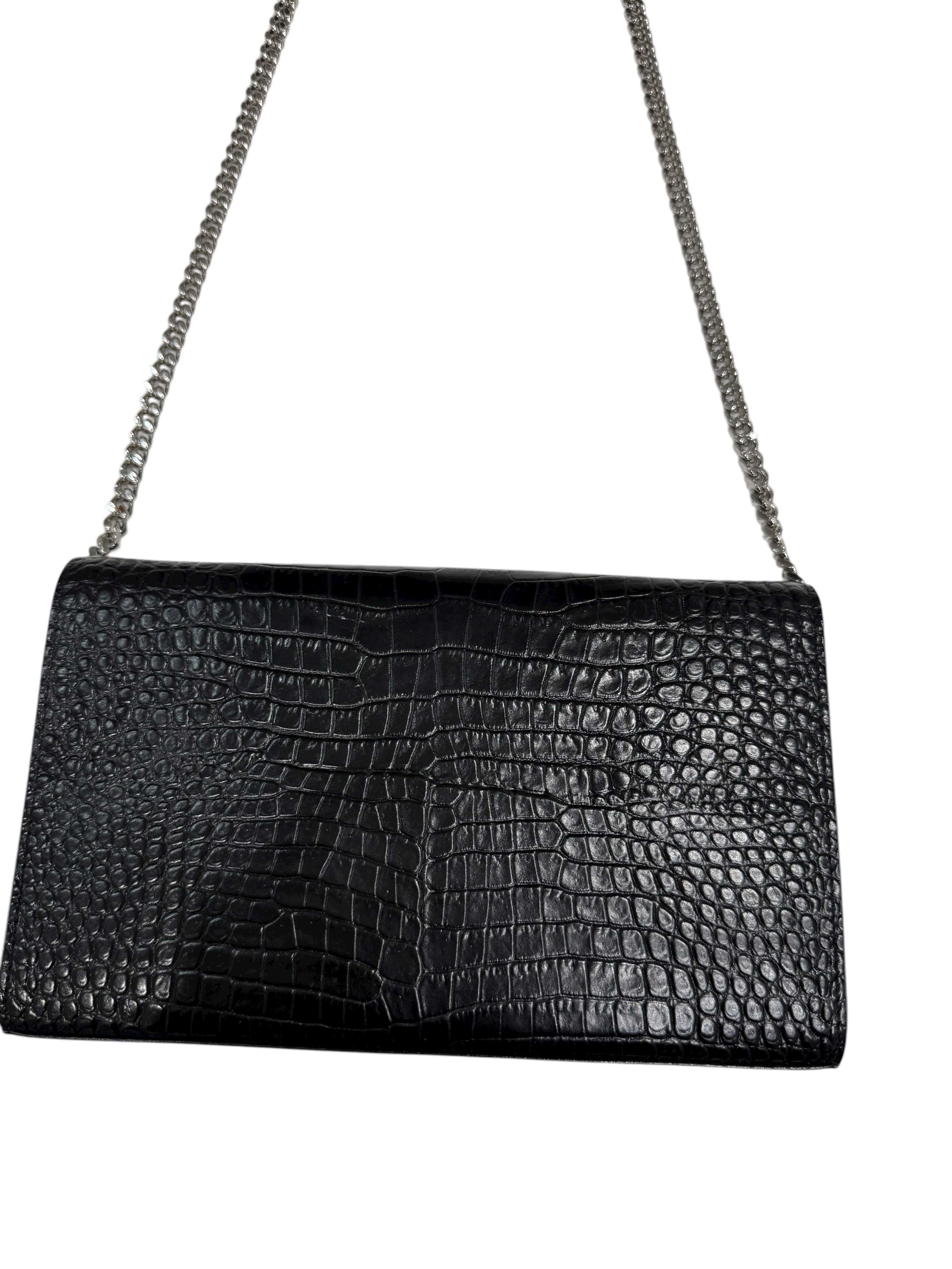 Saint Laurent - Sac pochette Kate embossé crocodile noir