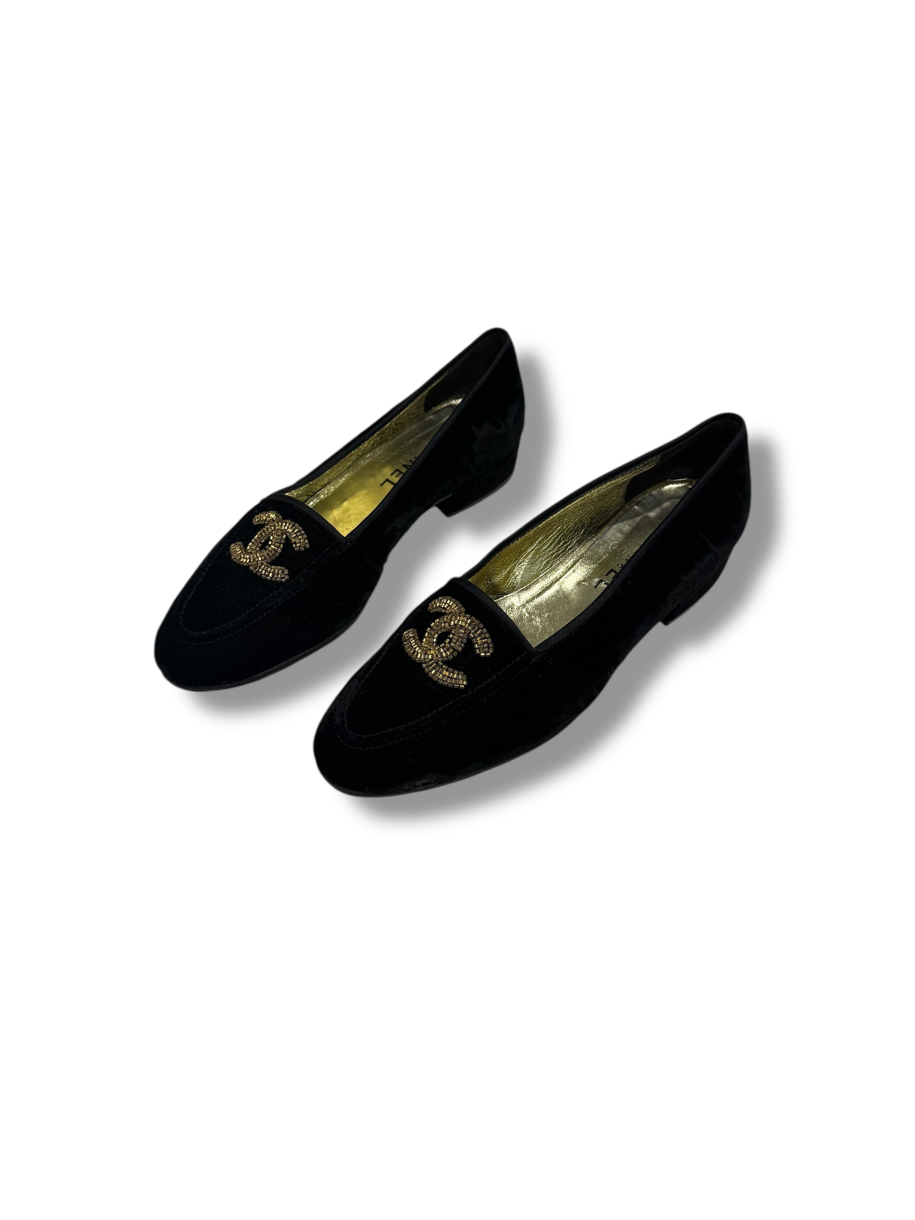 Chanel - Mocassins velours noirs CC T39