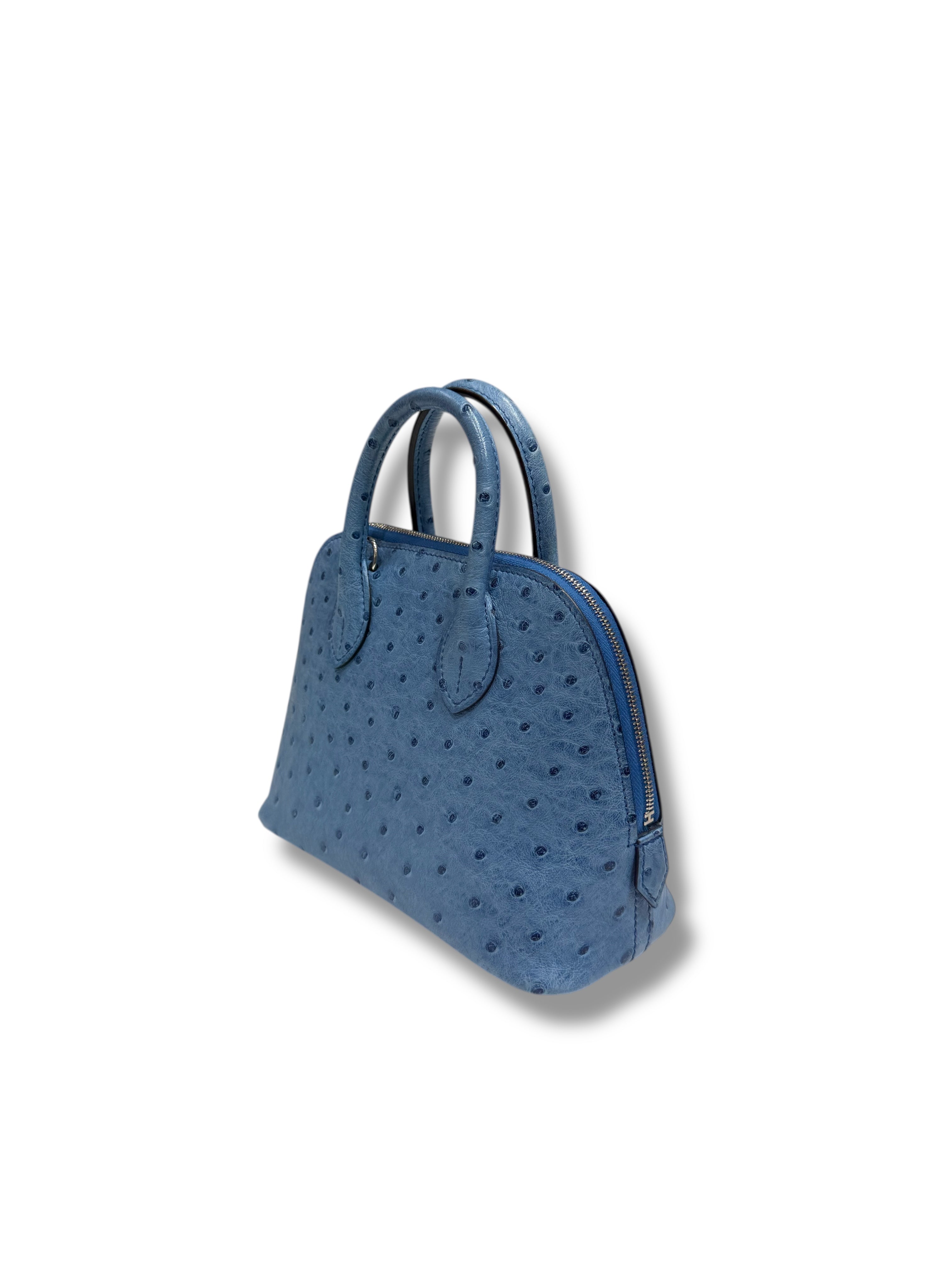 Hermès - Sac mini Bolide 20 Bleu Aizome Autruche