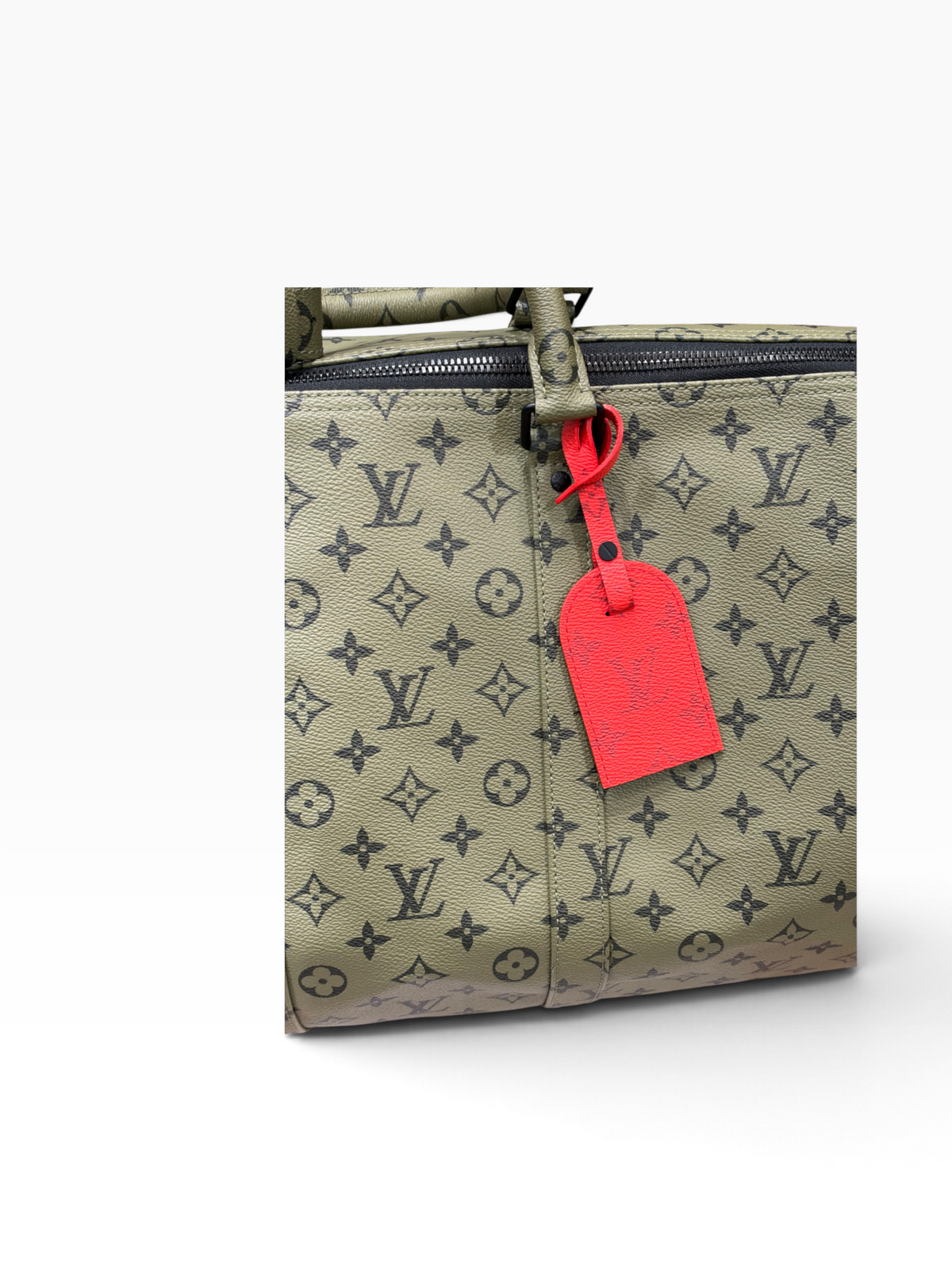 Louis Vuitton - sac keepall 55 édition limitée toile kaki et rouge