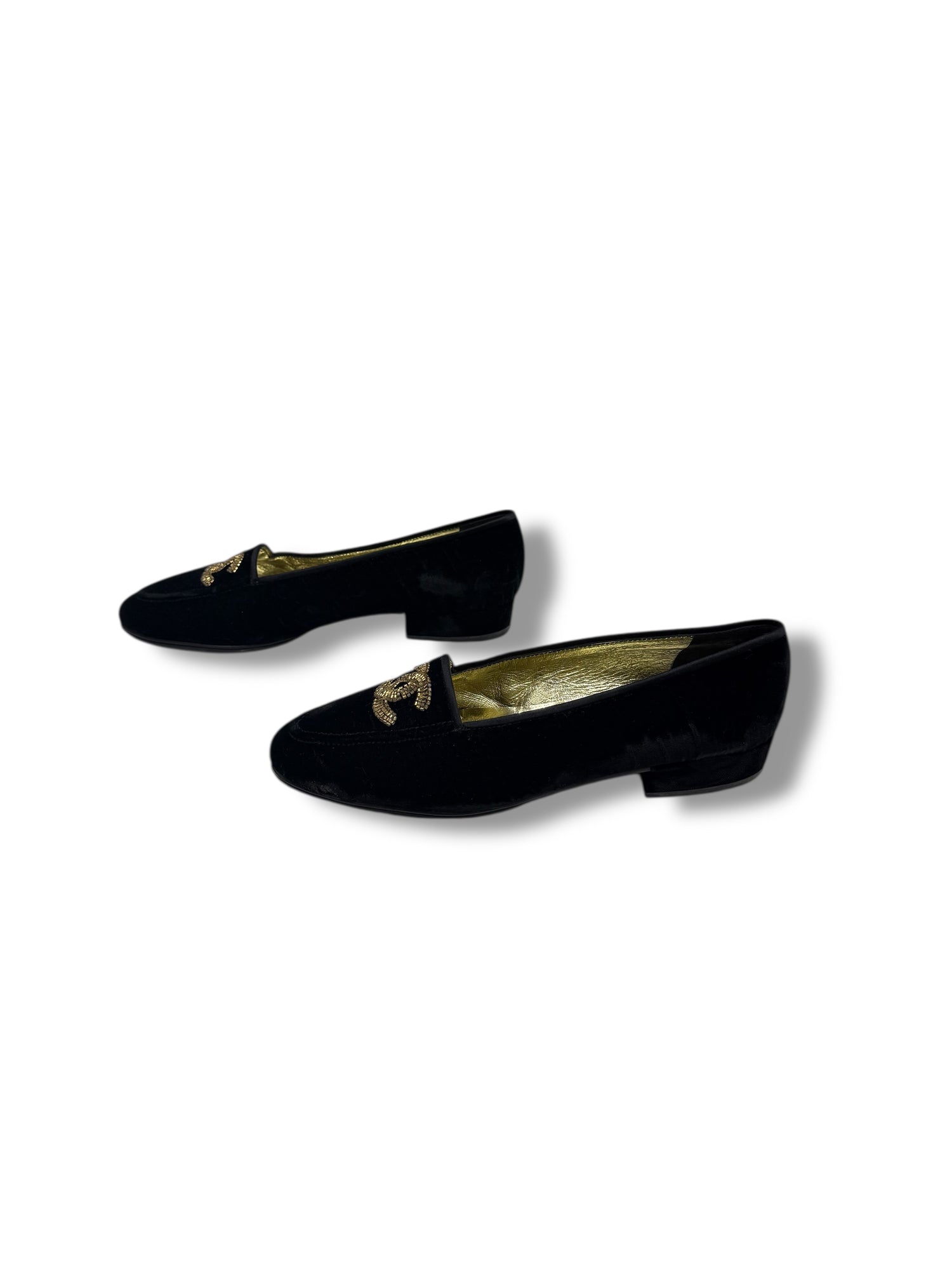 Chanel - Mocassins velours noirs CC T39