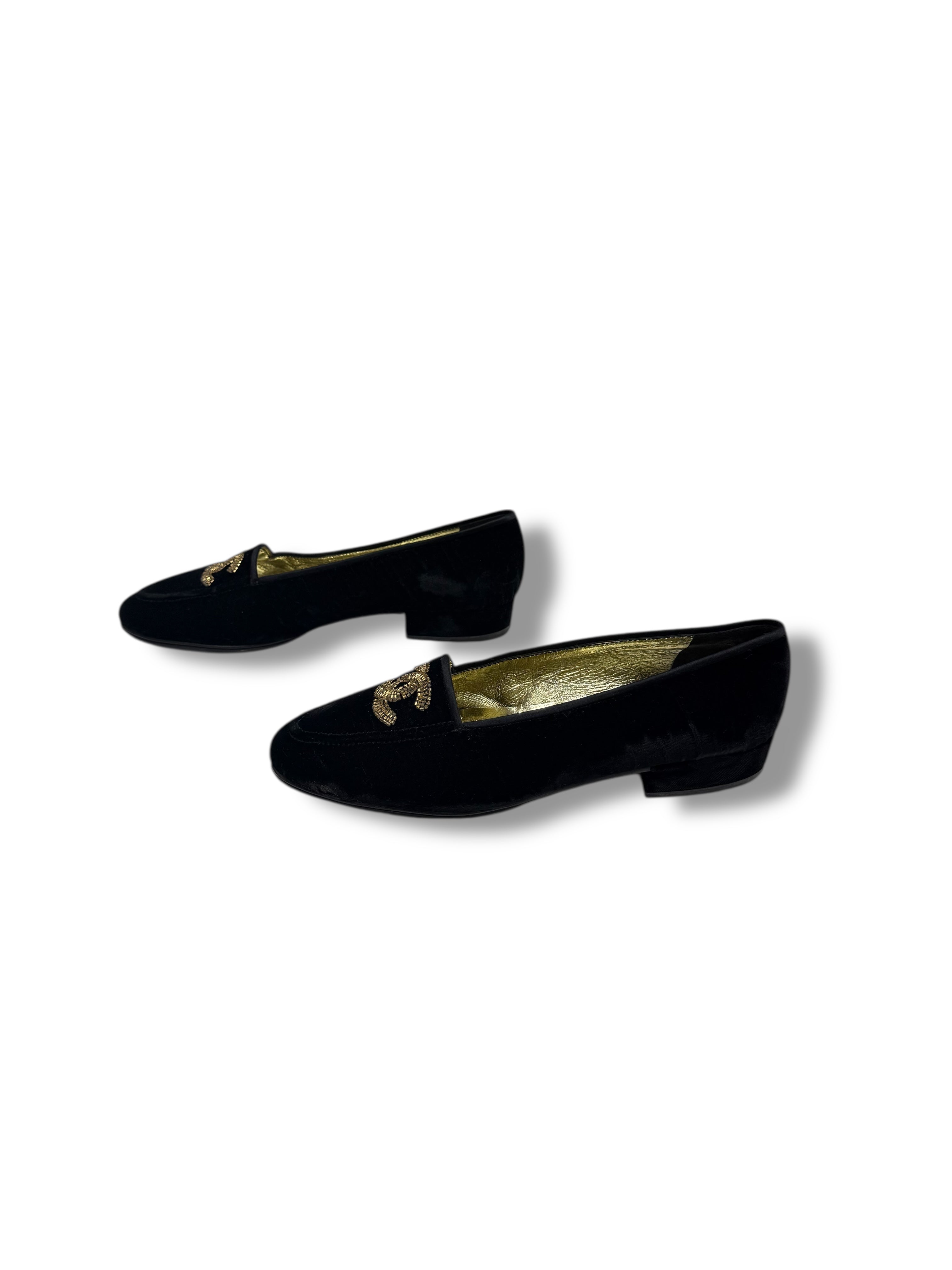 Chanel - Mocassins velours noirs CC T39