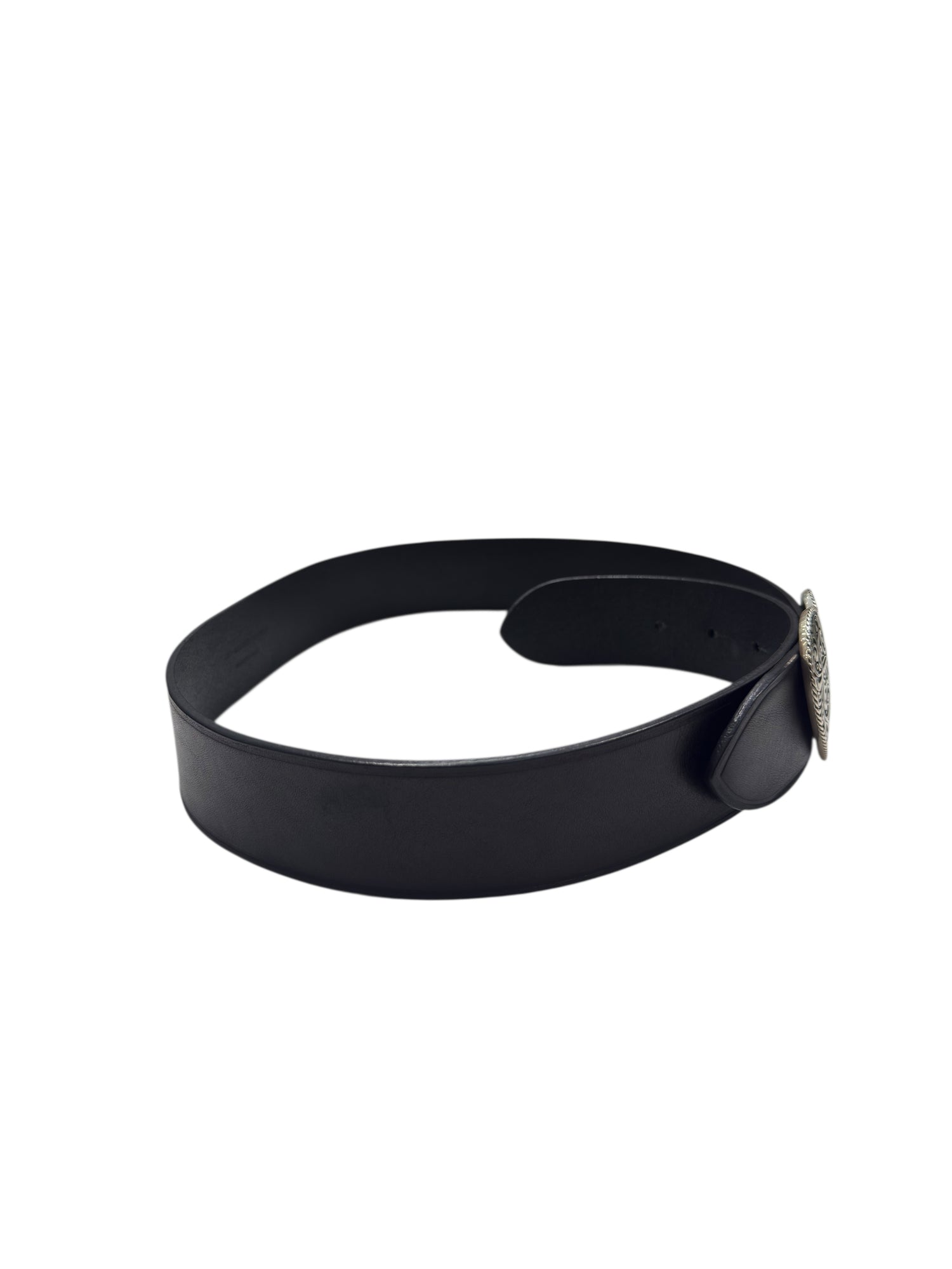 Saint Laurent - Ceinture en cuir noir et boucle cœur argenté T80