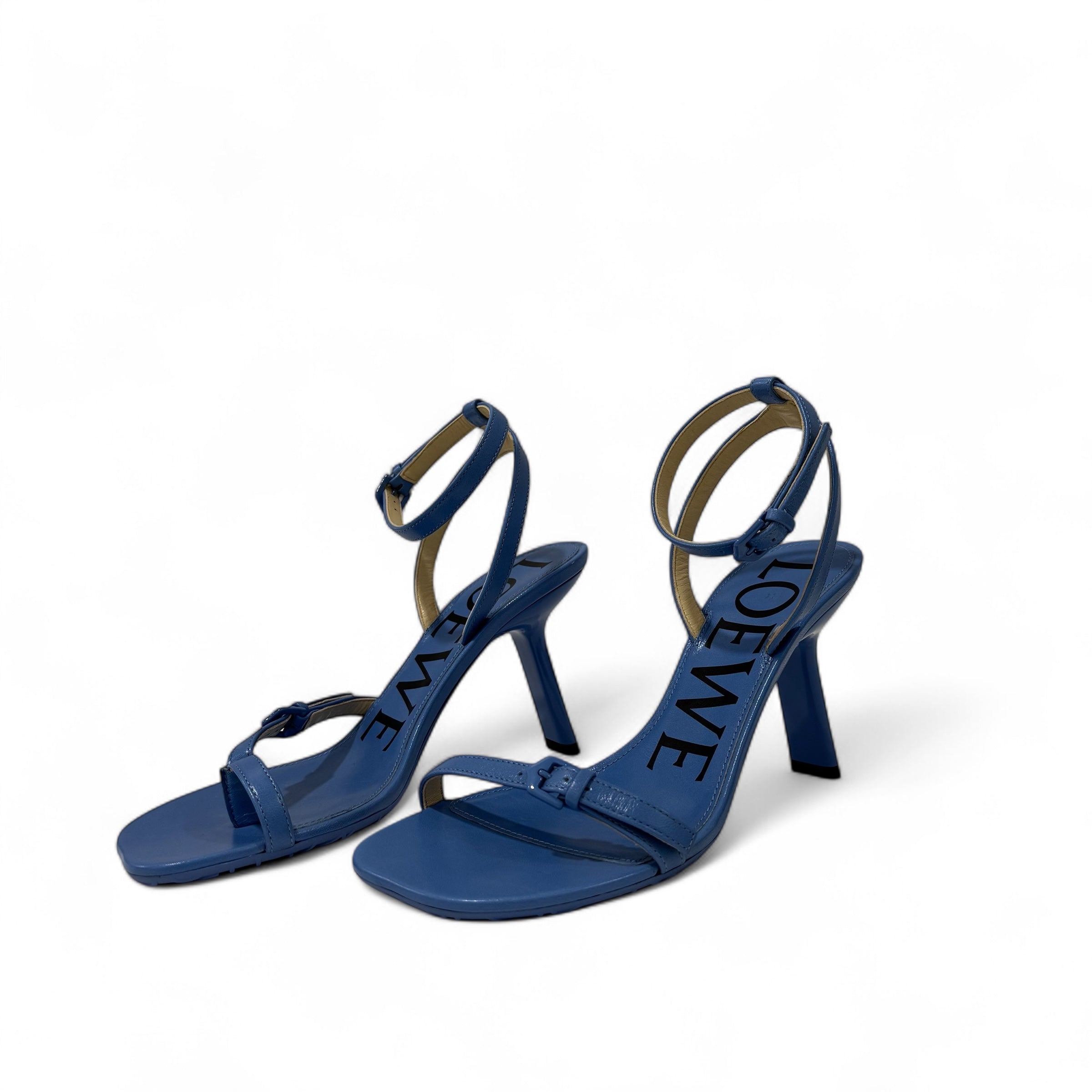 Loewe - Sandales à talon Petal en cuir bleu T.36