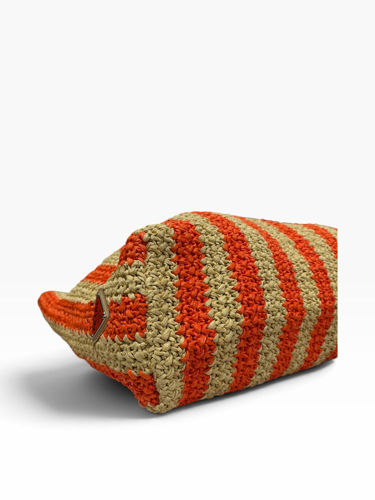Prada - Sac de plage GM en raffia beige et orange