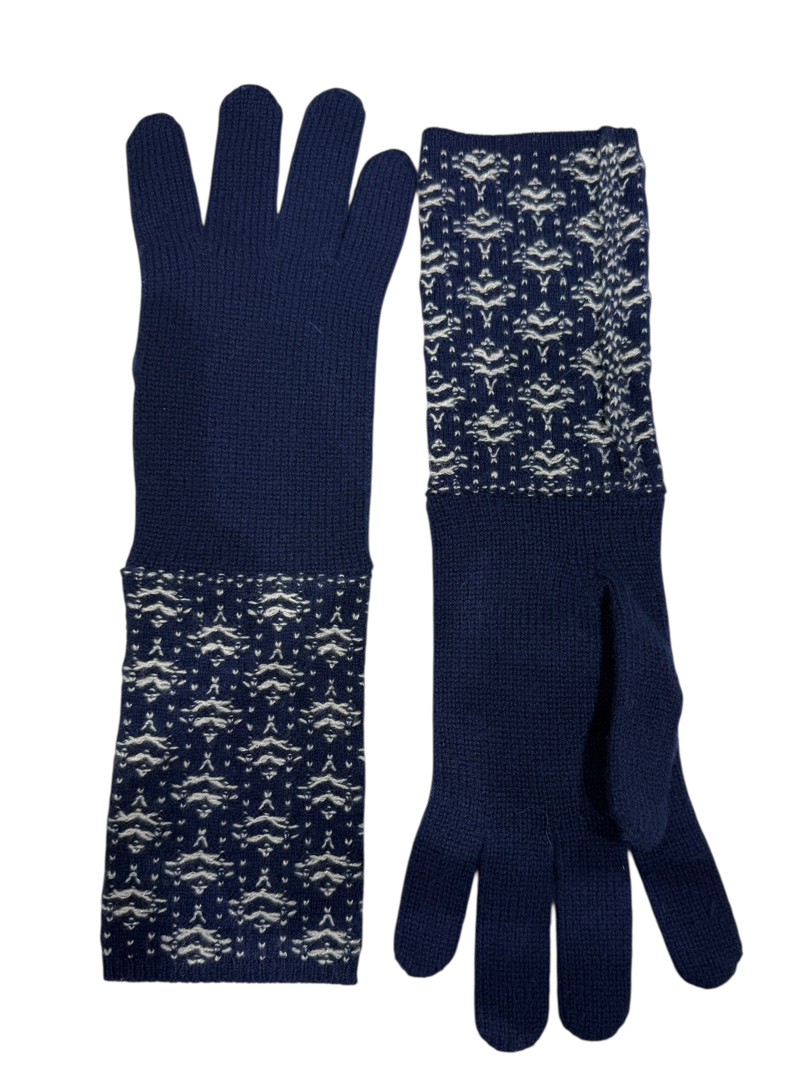 Chanel - Gants long en cachemire bleu et logo