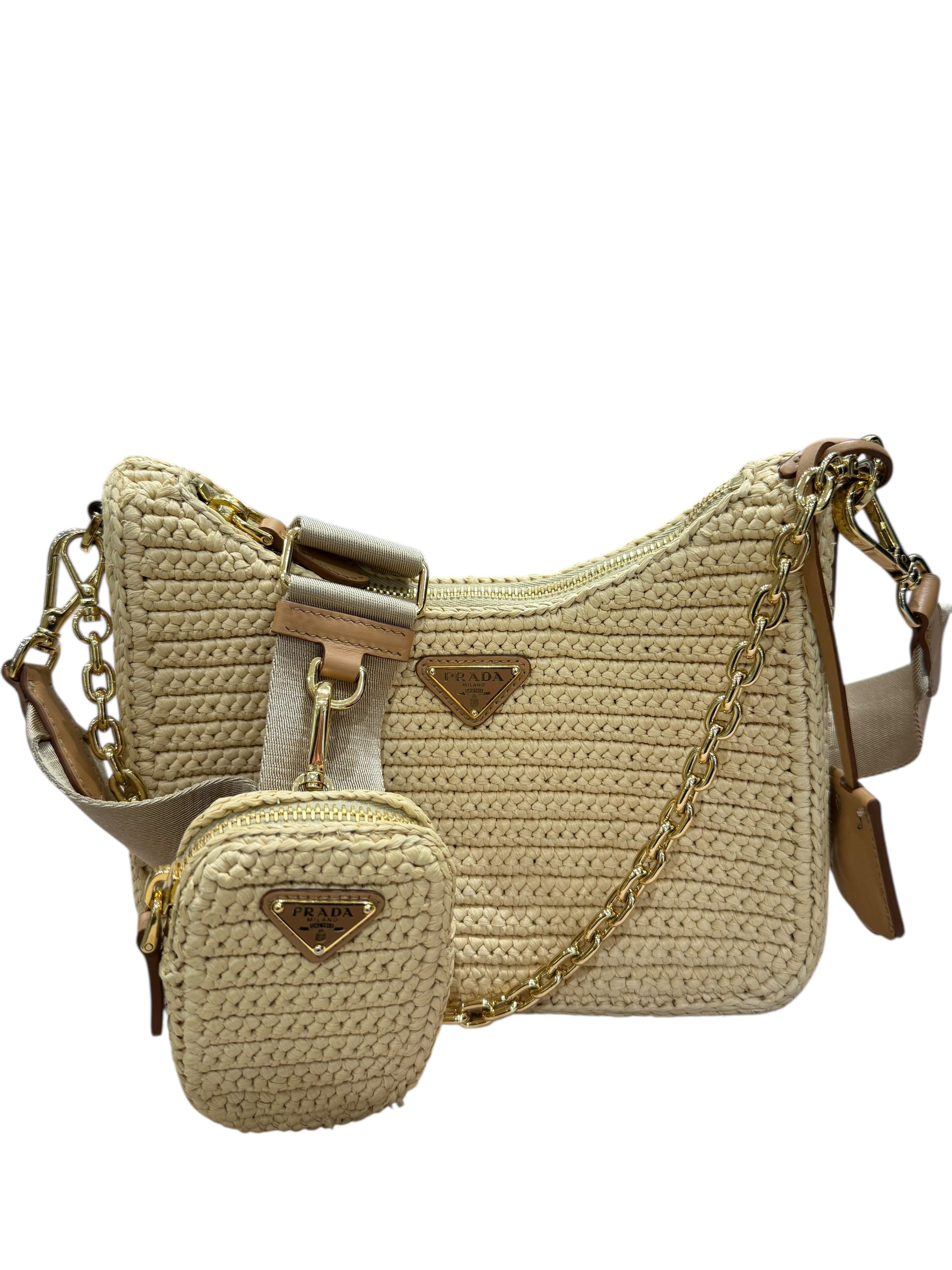 Prada - 2005 Re-Edition bag in natural leather and raffia