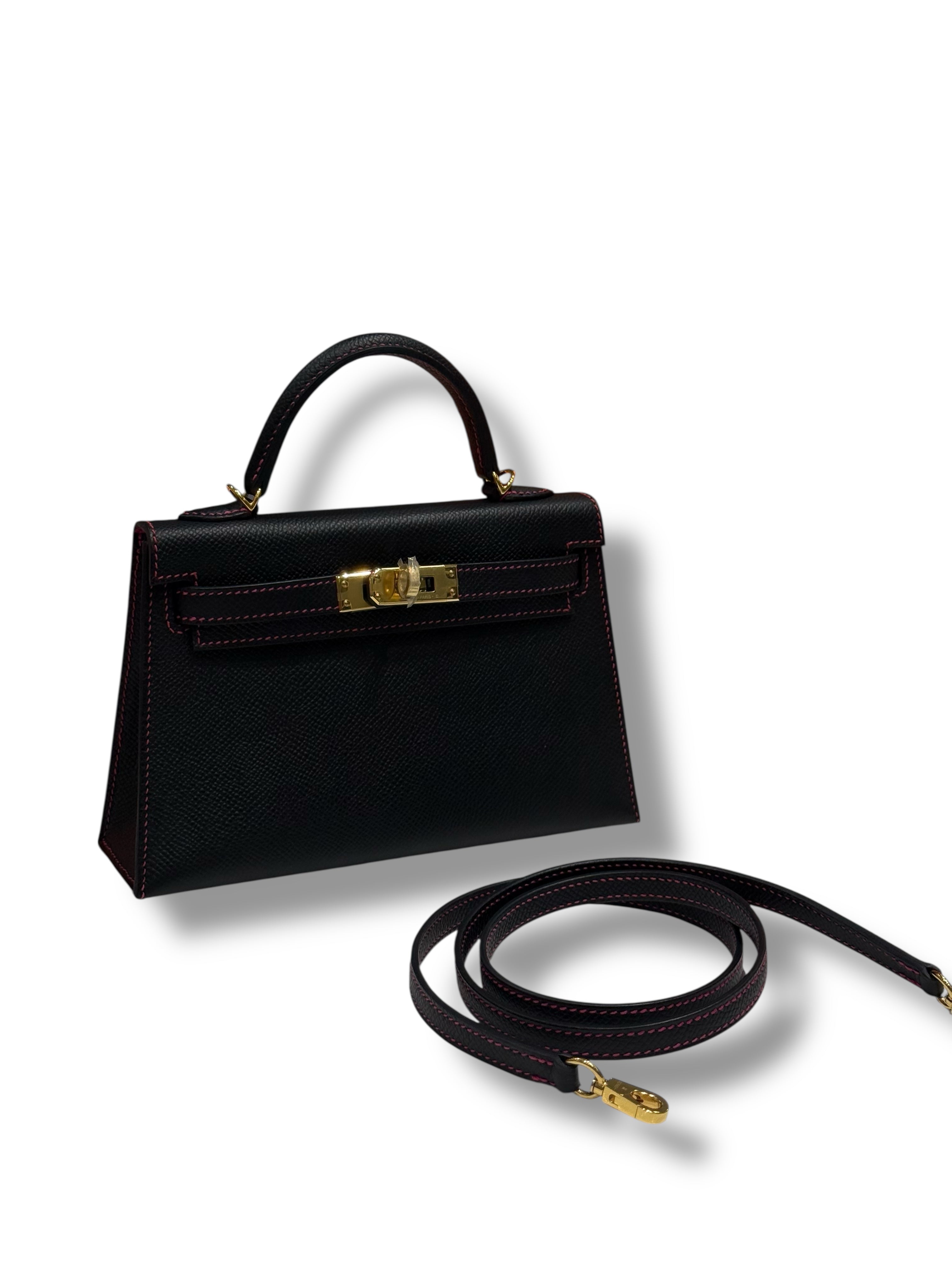 Hermès - Sac Mini Kelly Noir et Rose Extrême commande spéciale