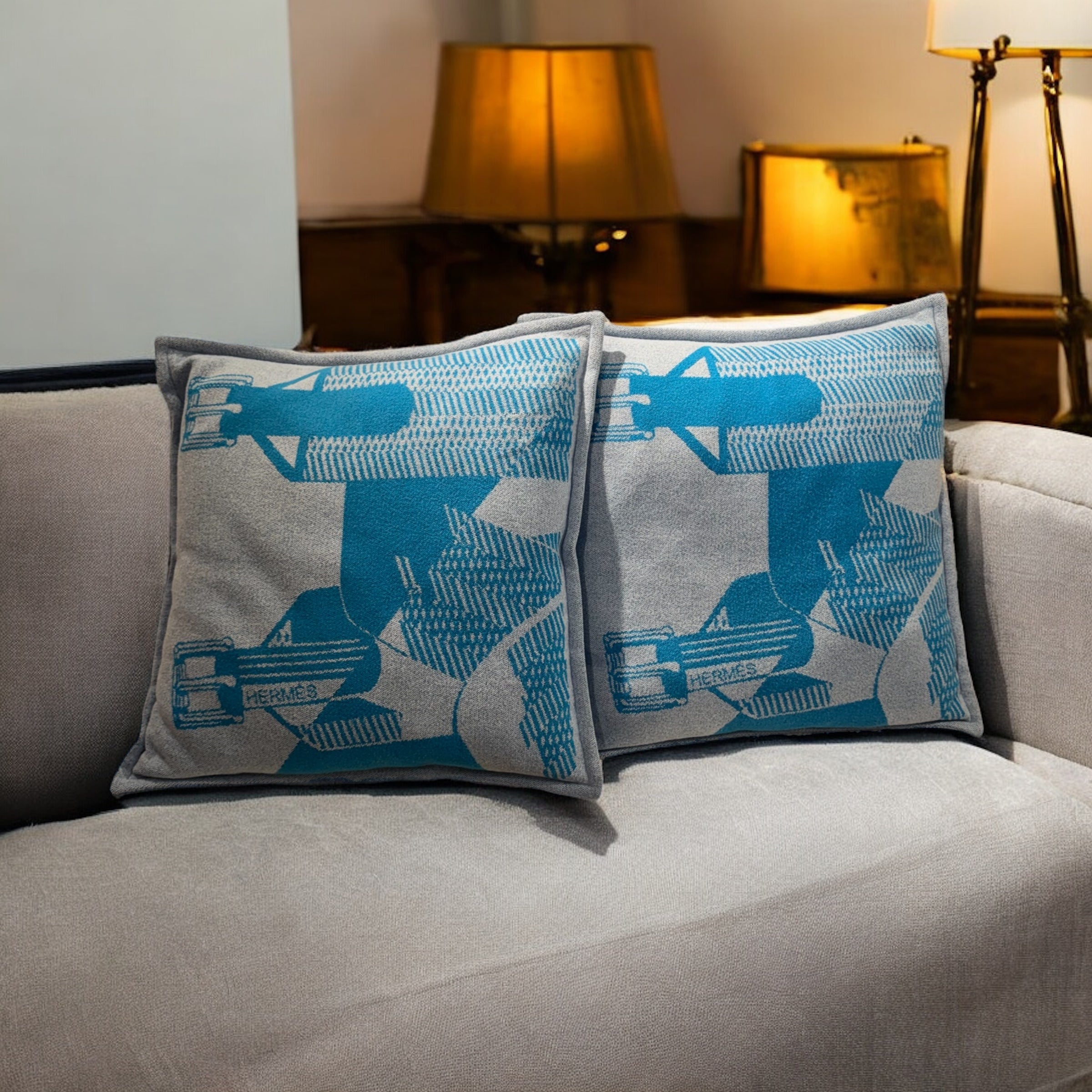 Hermès - Set de 2 Coussins H bleu