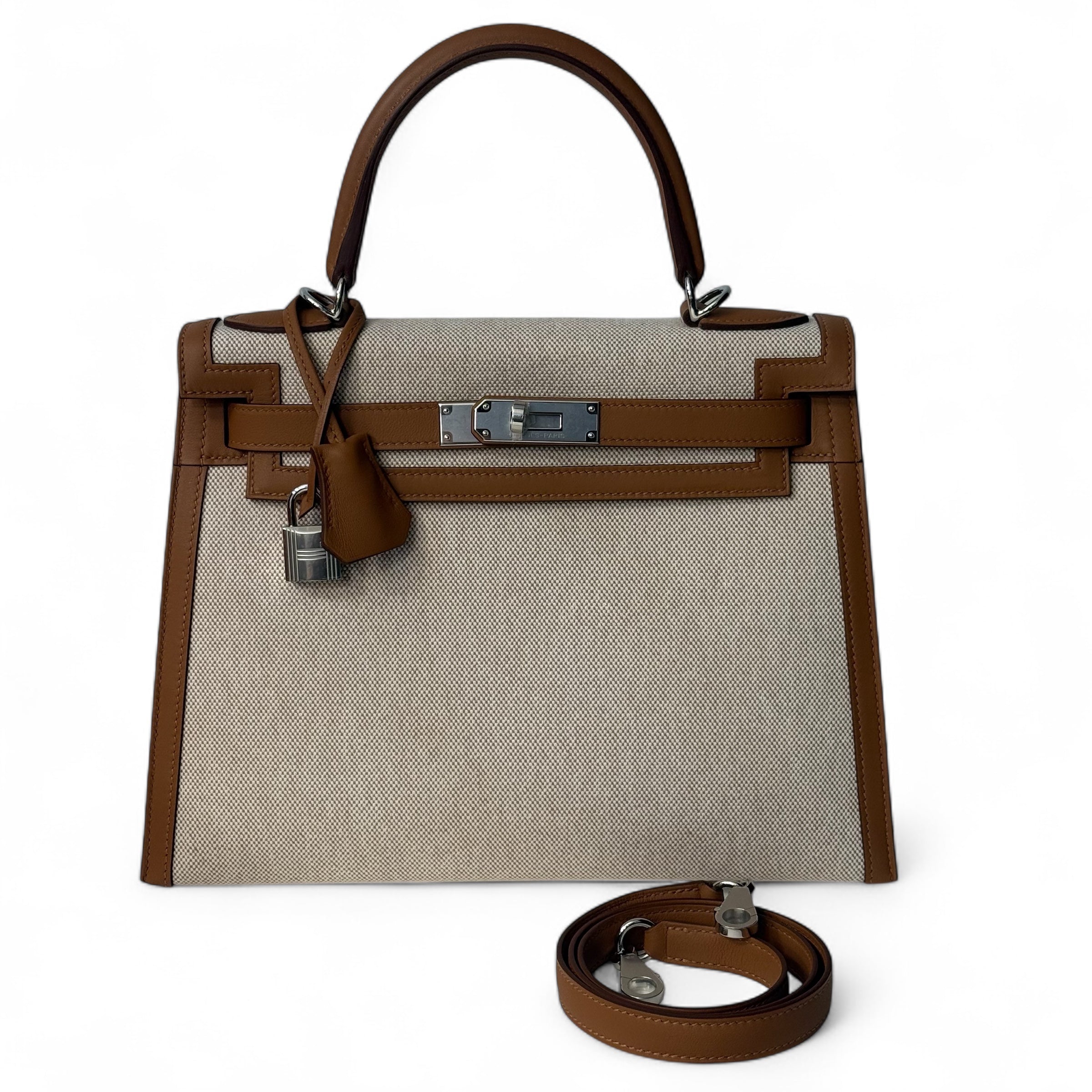 Hermès - Sac Kelly 28 cuir et toile